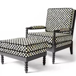 MacKenzie-Childs Spindle Check Outdoor Ottoman< Outdoor|Spring