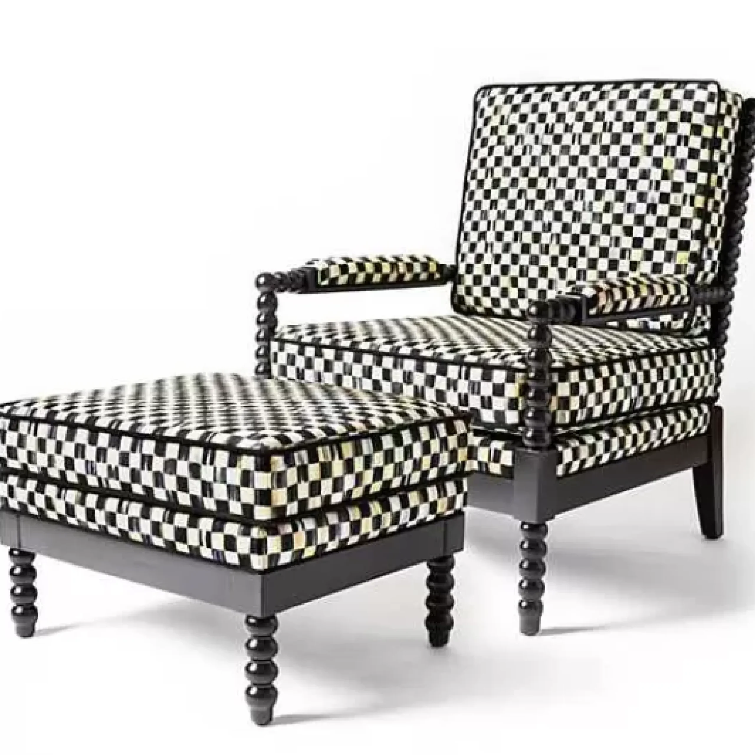MacKenzie-Childs Spindle Check Outdoor Ottoman< Outdoor|Spring