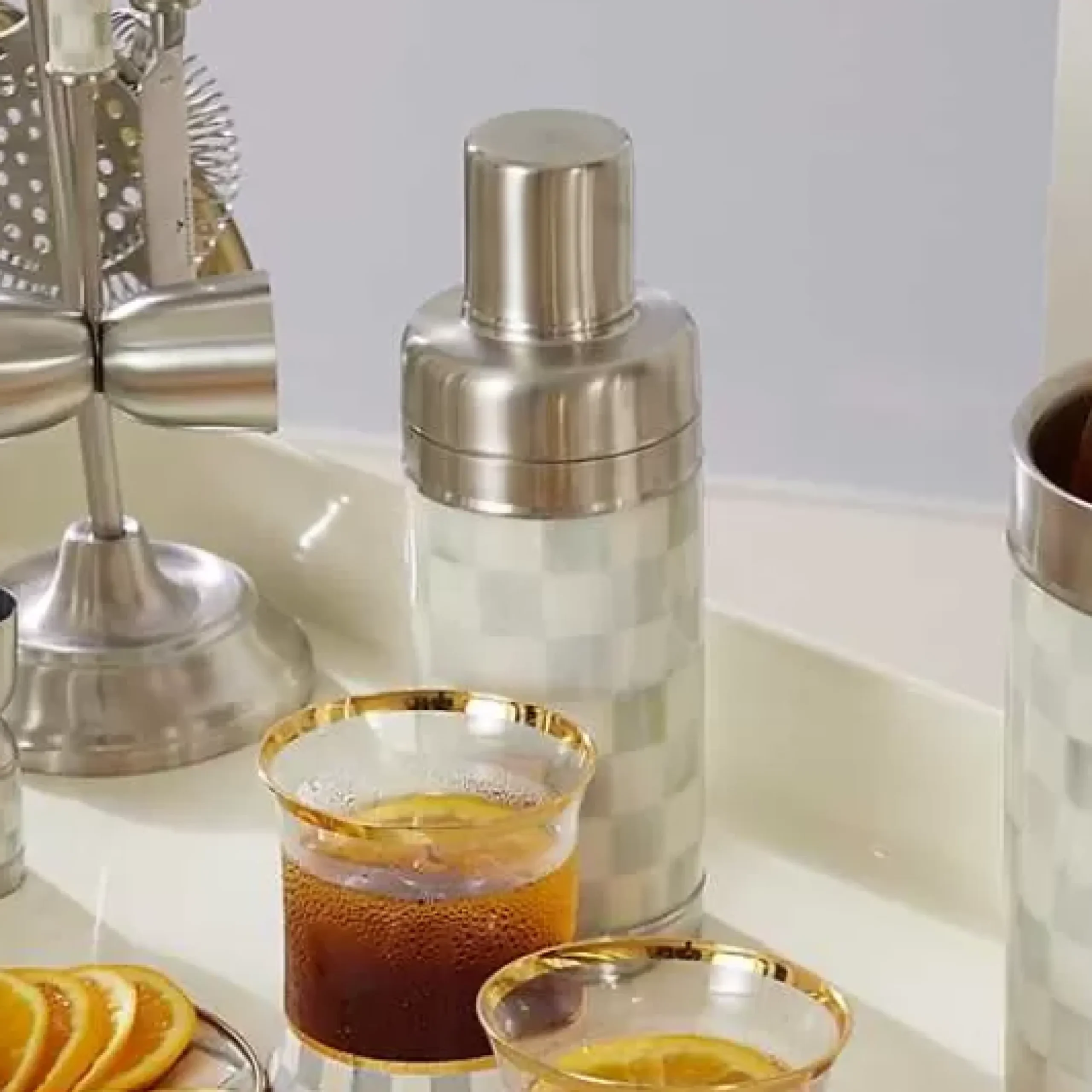 MacKenzie-Childs Sterling Check 3260 Cocktail Shaker< Fall Entertaining|Bar Entertaining