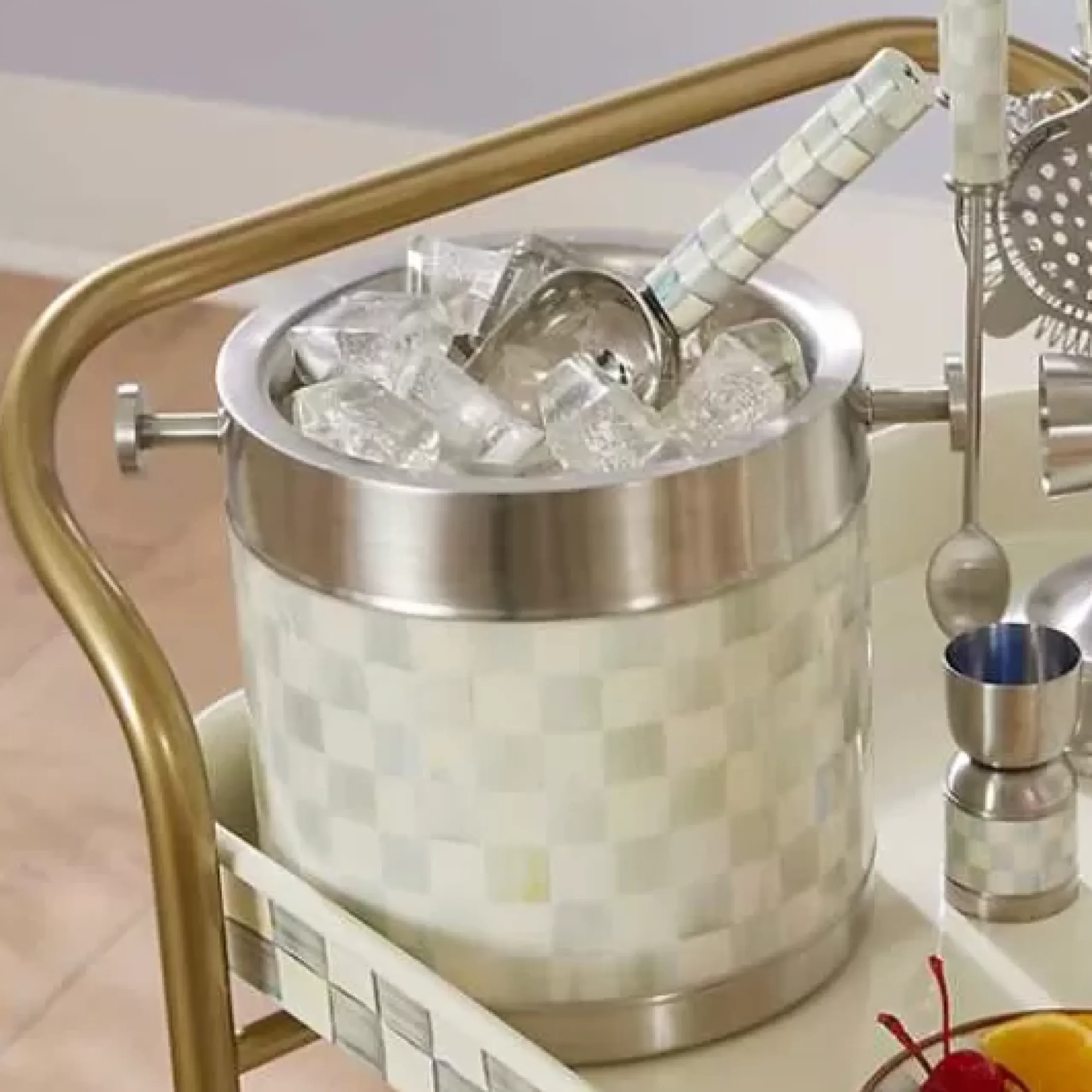 MacKenzie-Childs Sterling Check 3260 Ice Bucket< Fall Entertaining|Bar Entertaining