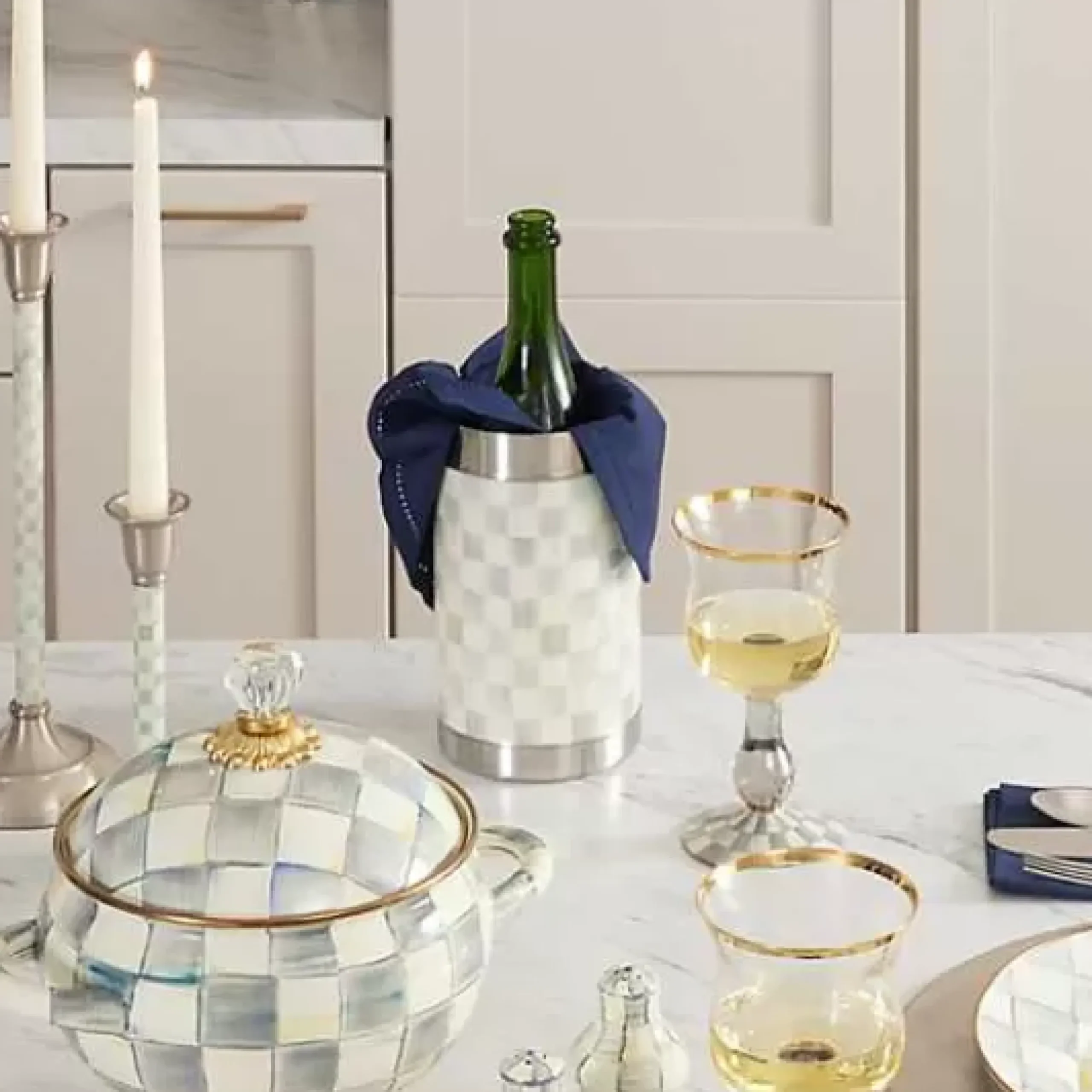 MacKenzie-Childs Sterling Check 3260 Wine Cooler< Fall Entertaining|Bar Entertaining