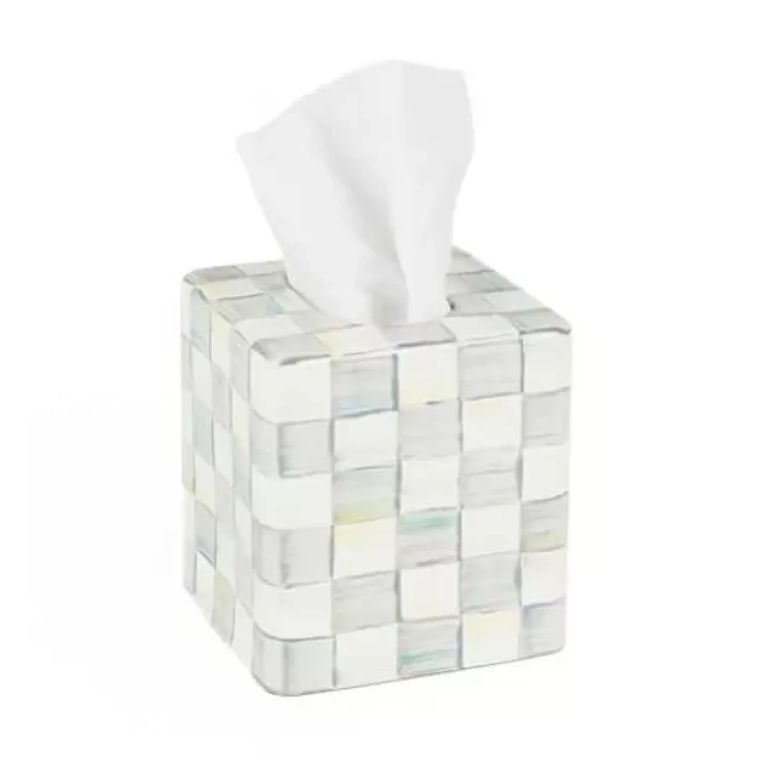 MacKenzie-Childs Sterling Check Boutique Tissue Box Cover< Bath & Bath Accessories|Room Accents