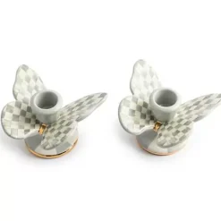 MacKenzie-Childs Sterling Check Butterfly Candle Holders, Set of 2< Spring|Candles & Fragrances