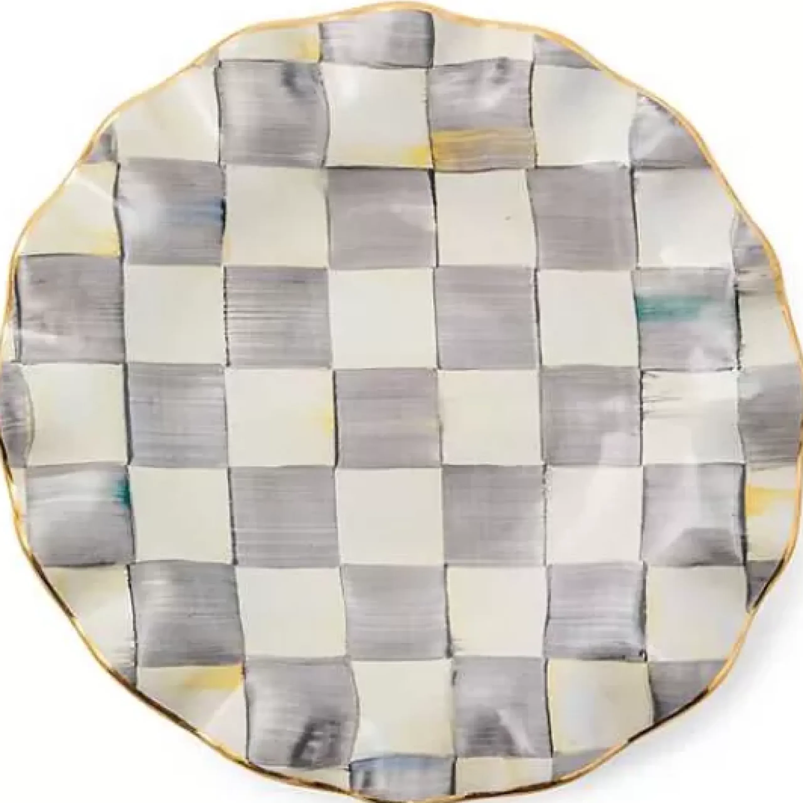 MacKenzie-Childs Sterling Check Ceramic Fluted Dessert Plate< Dinnerware & Flatware
