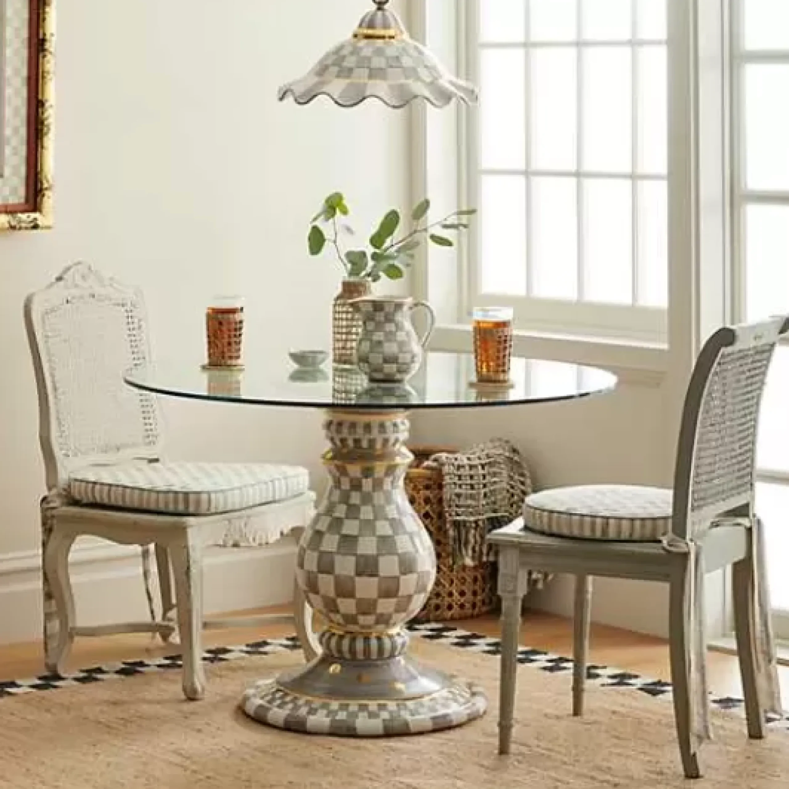 MacKenzie-Childs Sterling Check Ceramic Pedestal Table Base< Dining Room & Kitchen