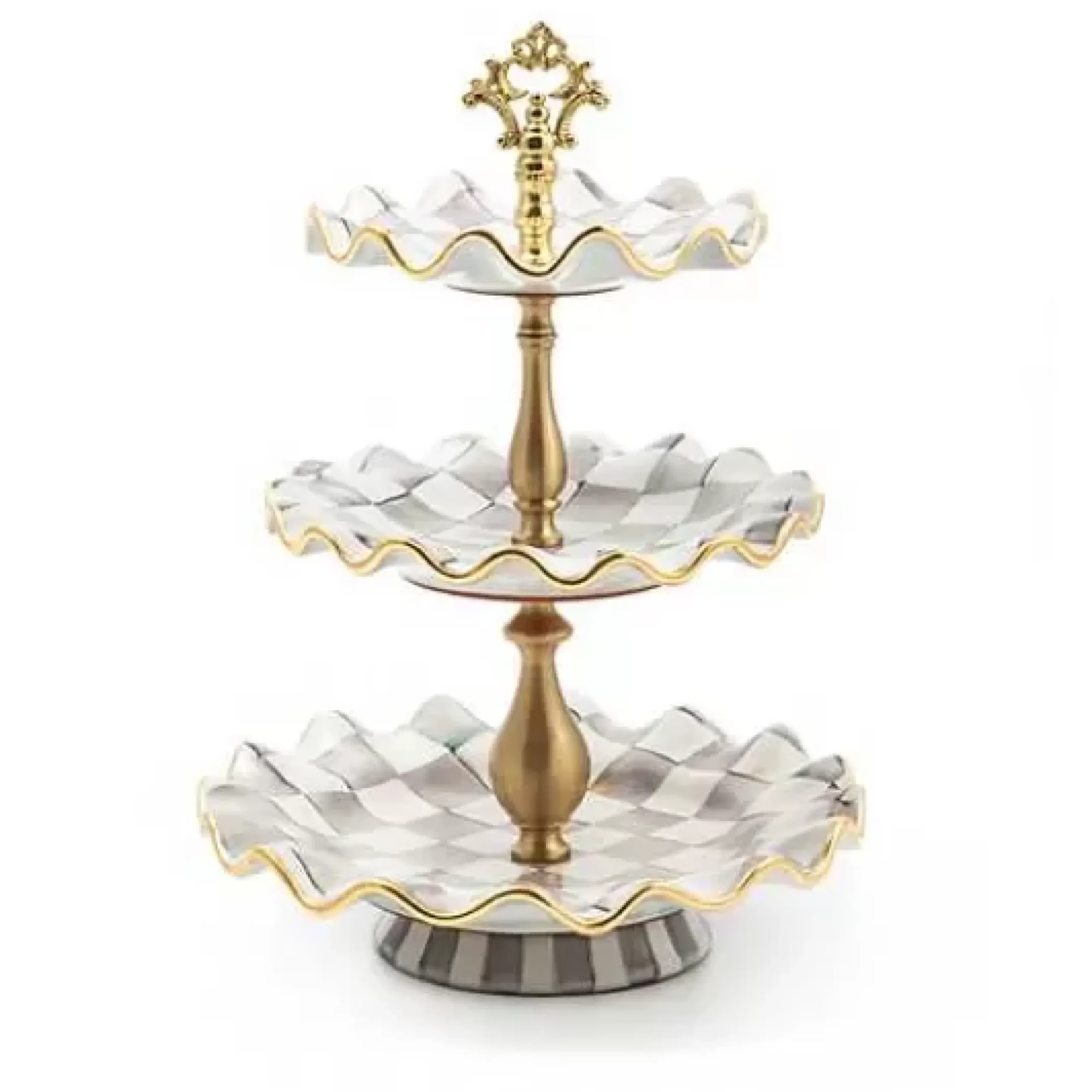 MacKenzie-Childs Sterling Check Ceramic Three Tier Sweet Stand< Bar Entertaining|Serveware