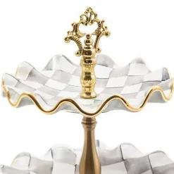 MacKenzie-Childs Sterling Check Ceramic Three Tier Sweet Stand< Bar Entertaining|Serveware