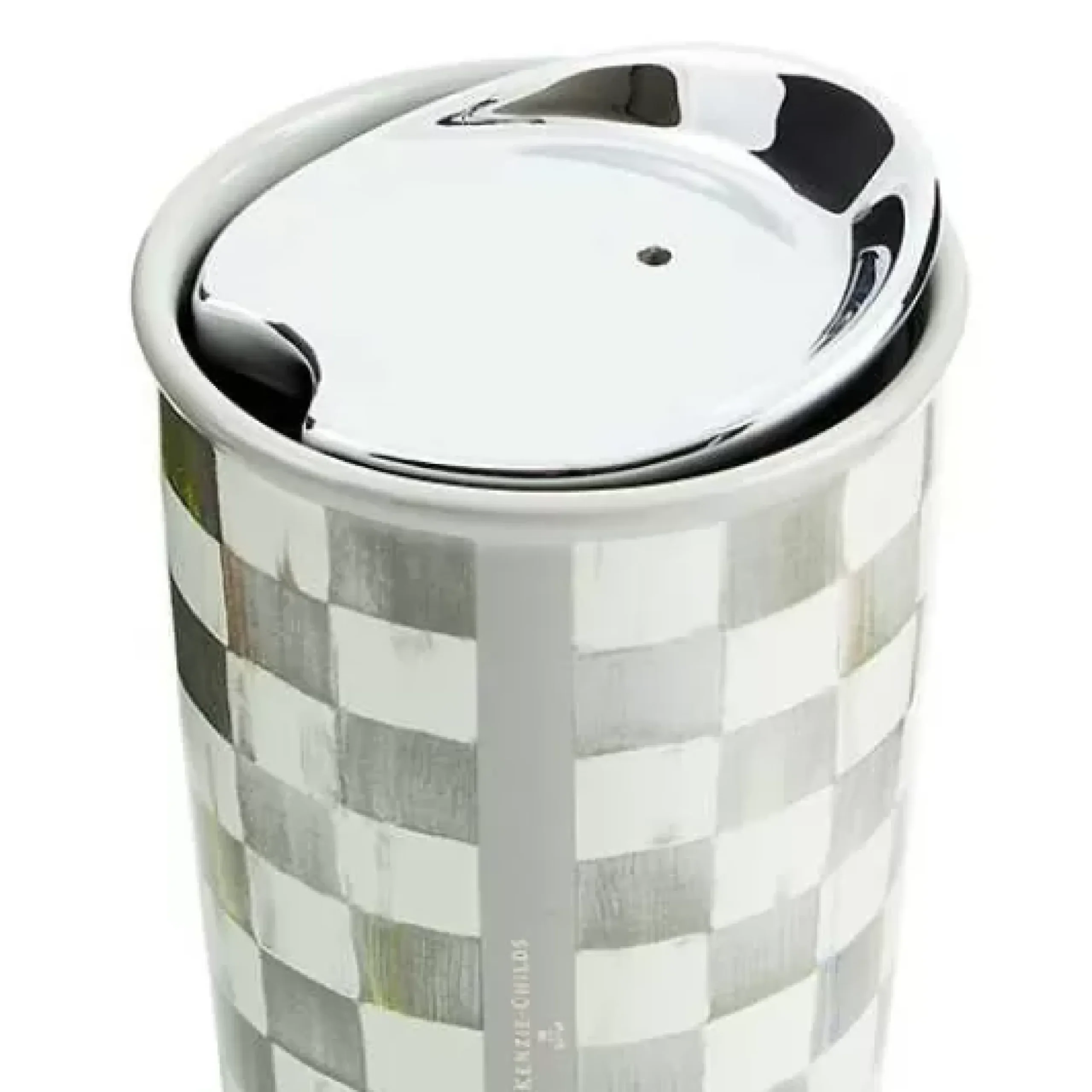 MacKenzie-Childs Sterling Check Ceramic Travel Cup< Accessories|The Coffee Shop