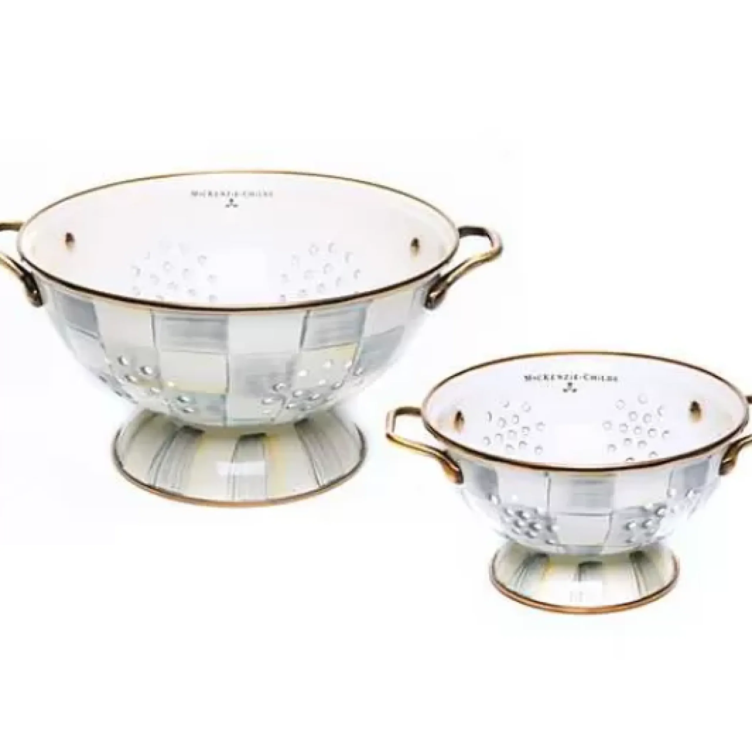 MacKenzie-Childs Sterling Check Colanders, Set of 2< Kitchen & Dining Sets|Kitchen Utensils & Tools