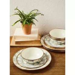 MacKenzie-Childs Sterling Check Dinnerware 12pc Complete Set< Kitchen & Dining Sets|Dinnerware & Flatware