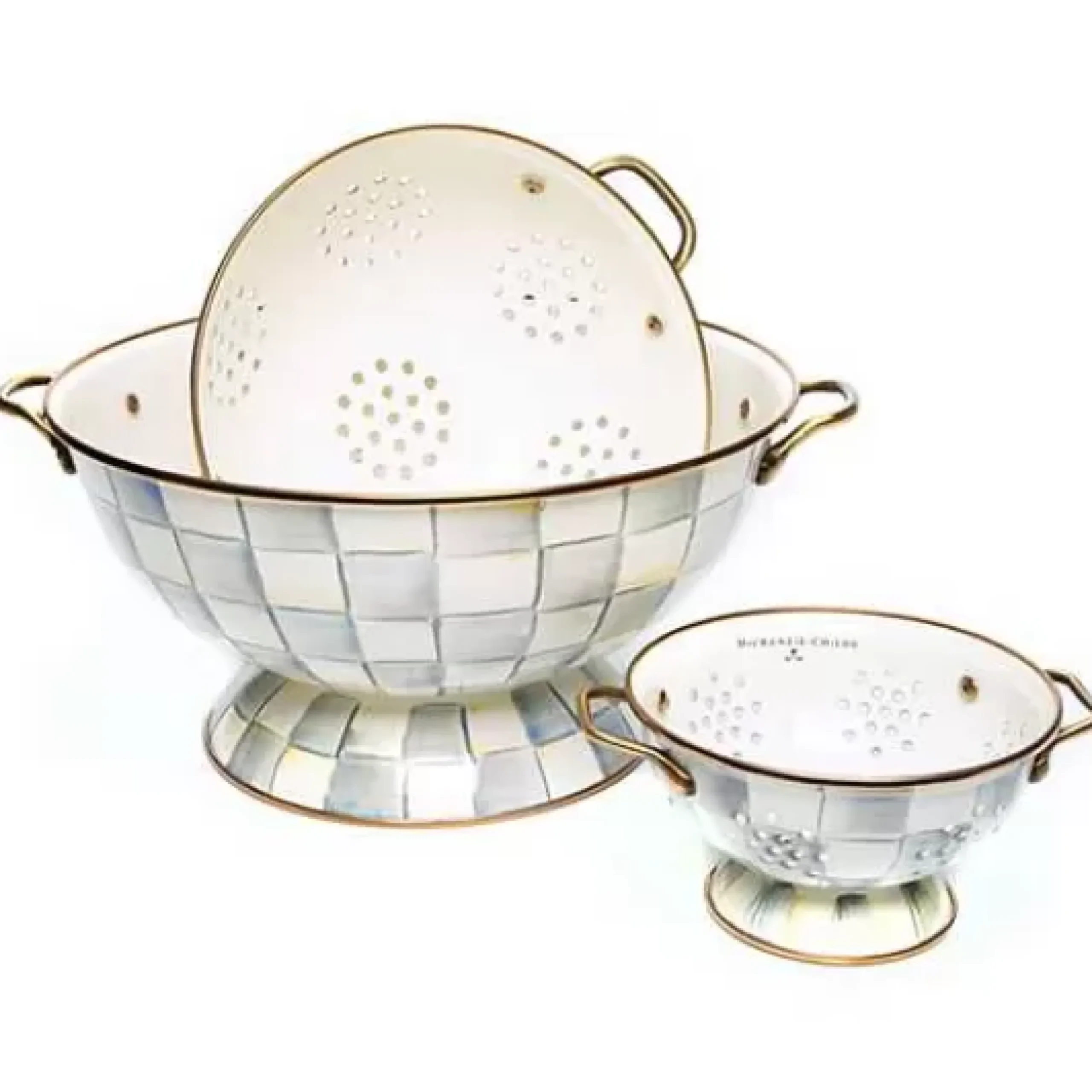 MacKenzie-Childs Sterling Check Everything Bowl Colanders Set< Kitchen & Dining Sets|Kitchen Utensils & Tools