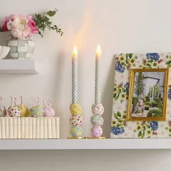 MacKenzie-Childs Sterling Check Flicker Dinner Candles, Set of 2< Holiday|Candles & Fragrances