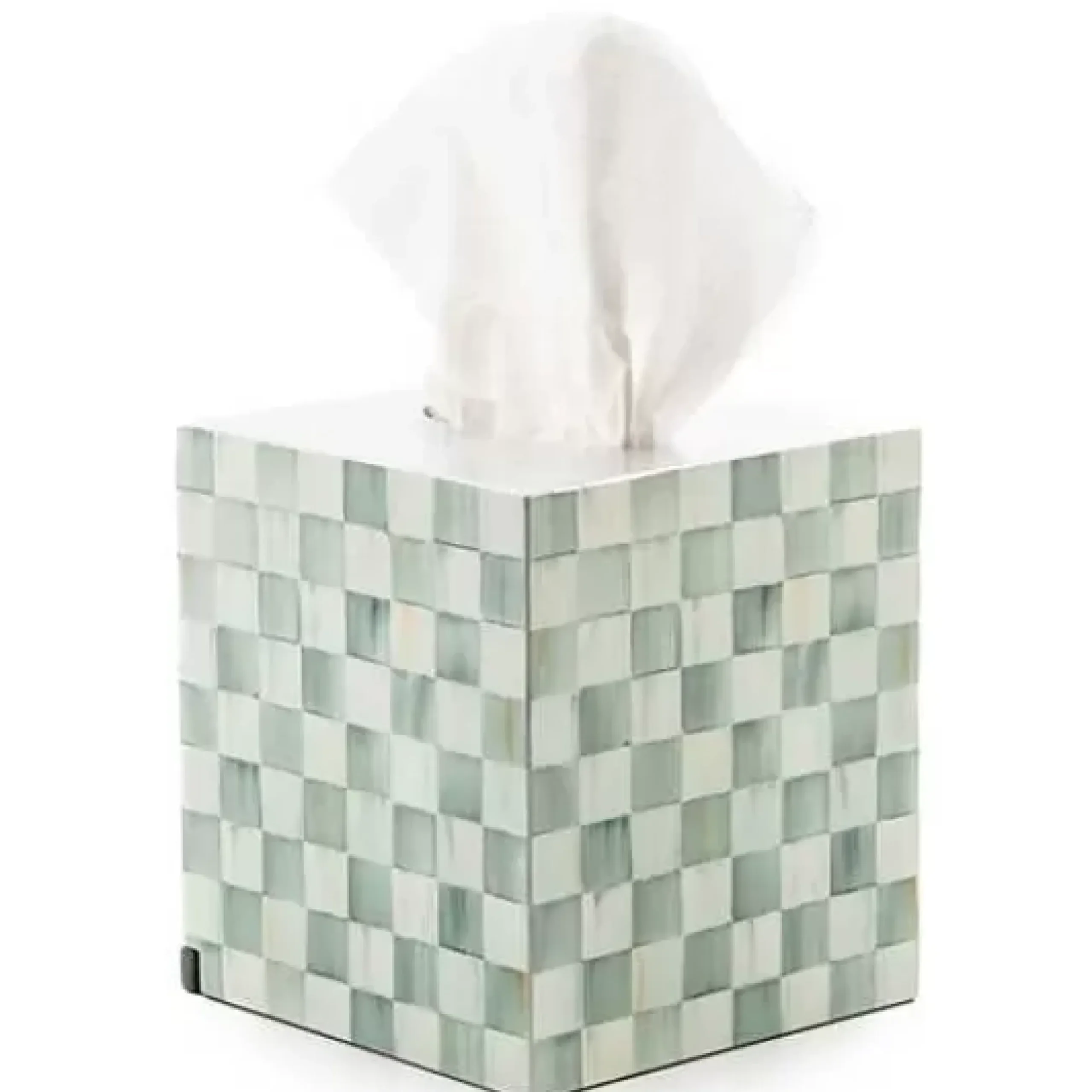 MacKenzie-Childs Sterling Check Lacquer Boutique Tissue Box Cover< Bath & Bath Accessories