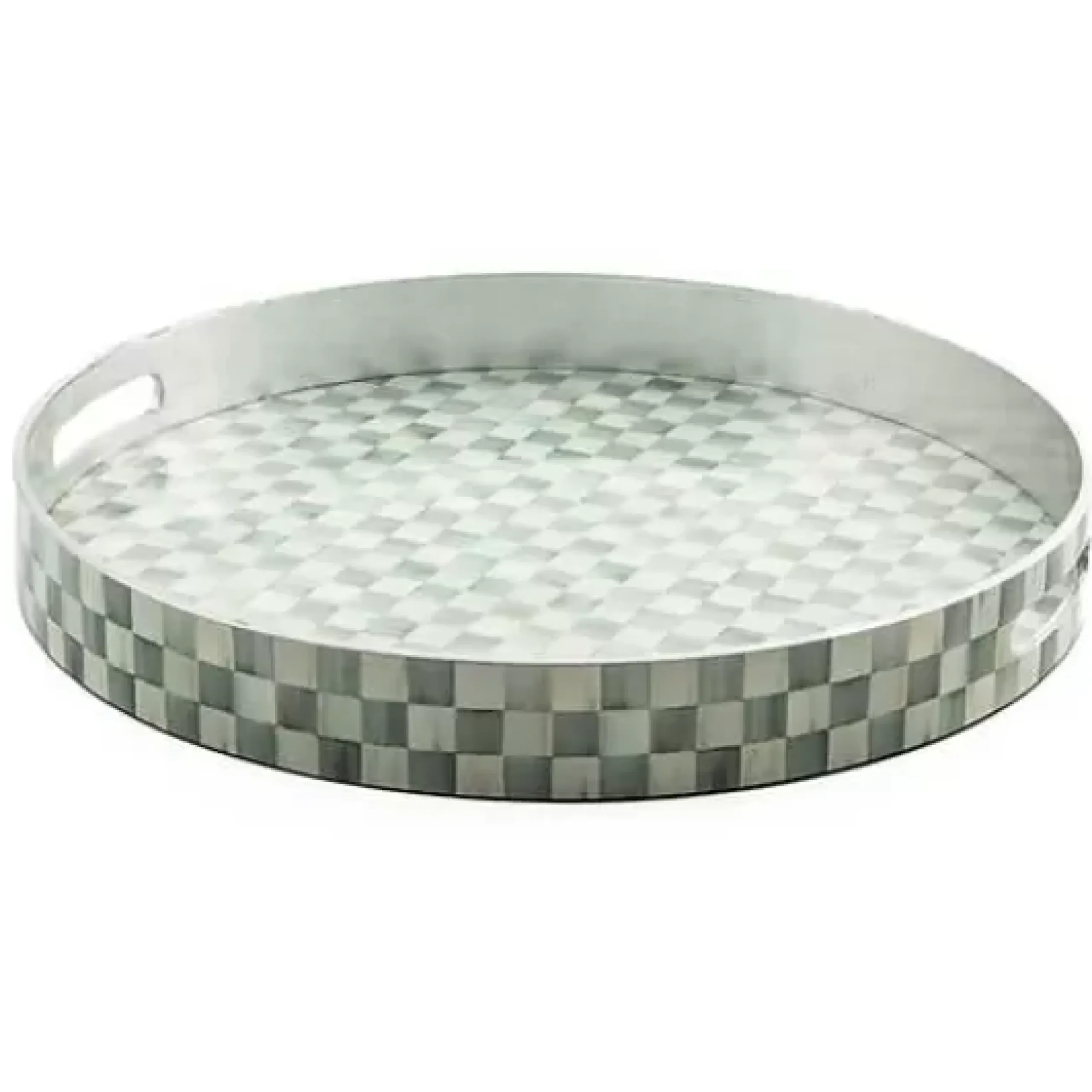 MacKenzie-Childs Sterling Check Lacquer Round Tray< Bar Entertaining|Serveware