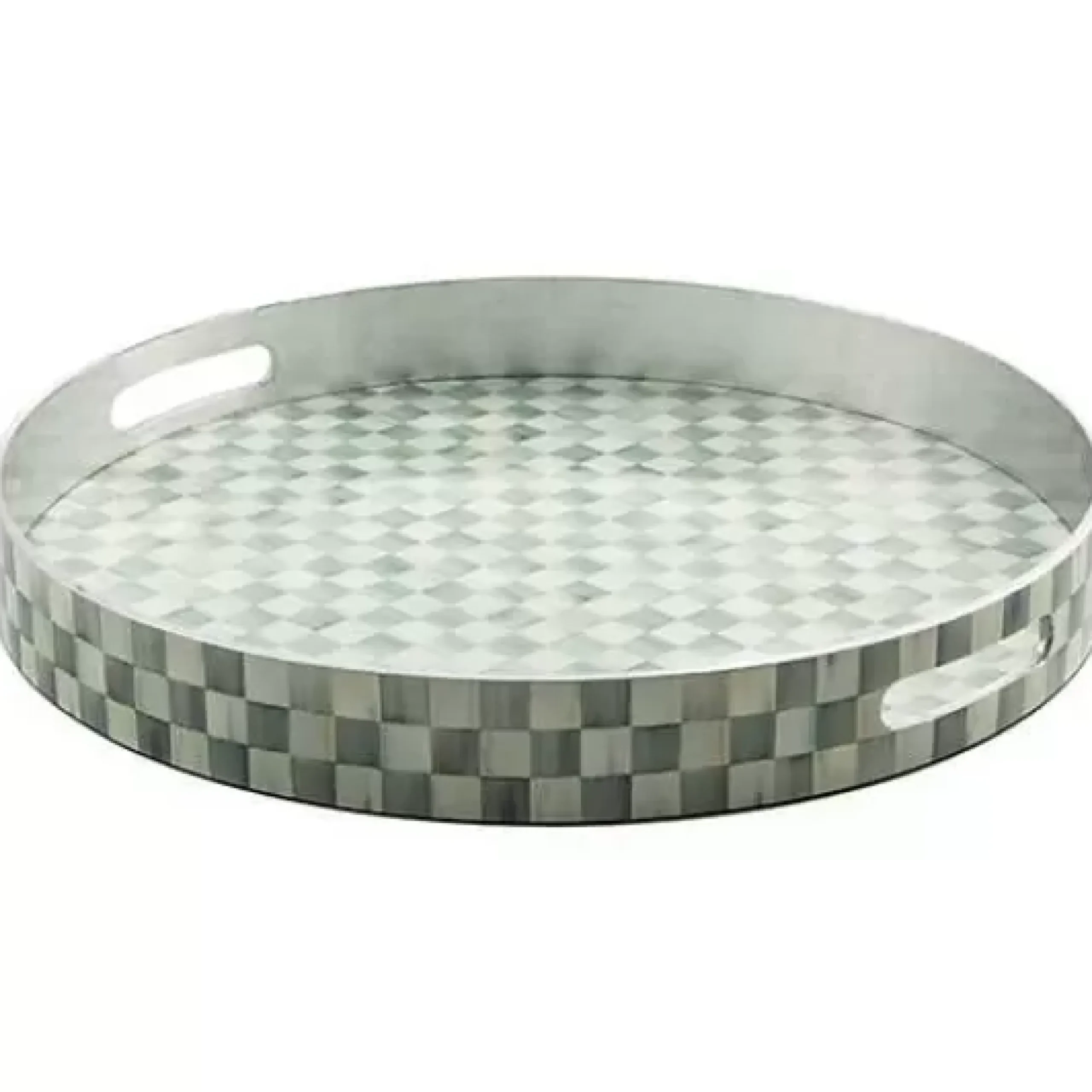 MacKenzie-Childs Sterling Check Lacquer Round Tray< Bar Entertaining|Serveware