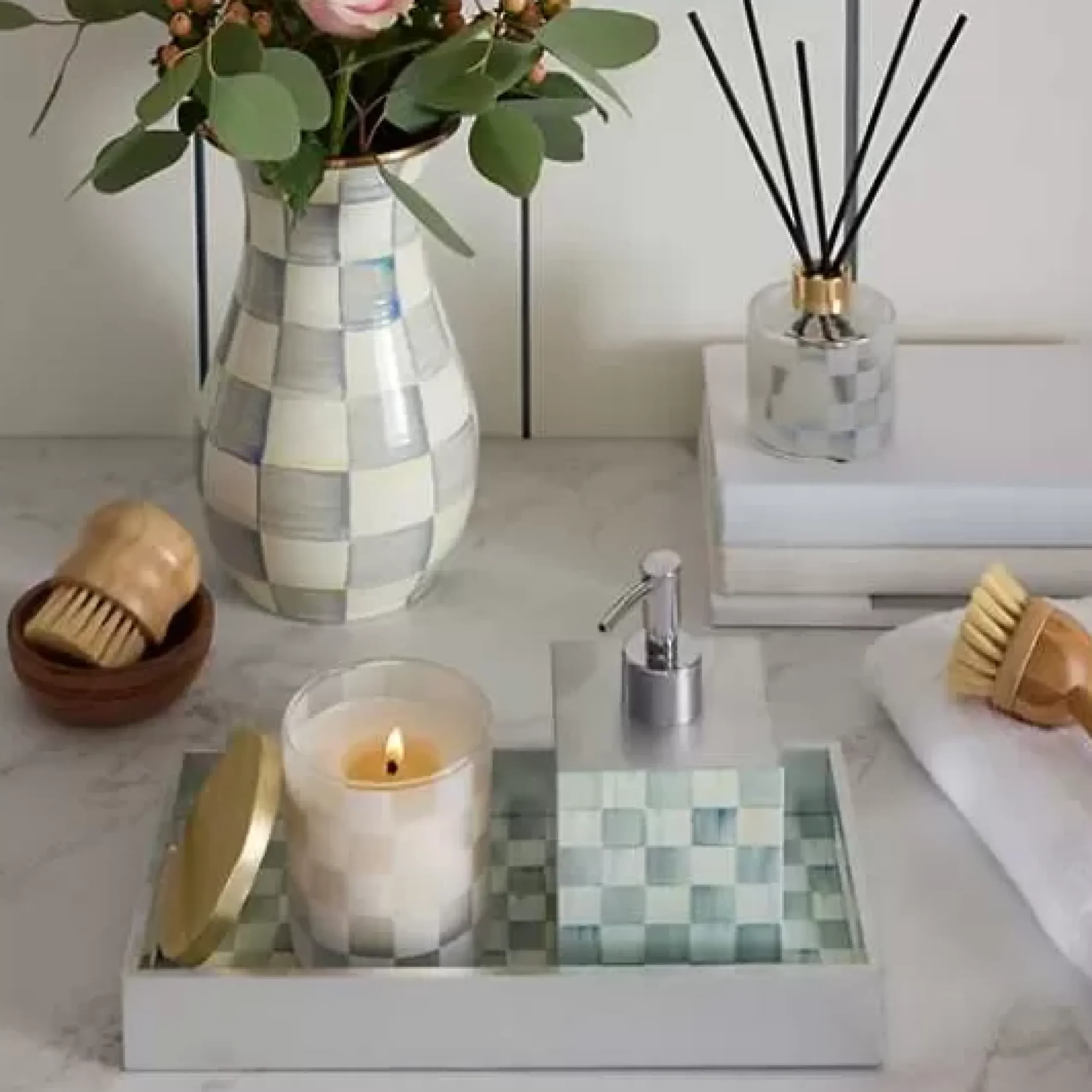 MacKenzie-Childs Sterling Check Lacquer Soap Pump< Bath & Bath Accessories