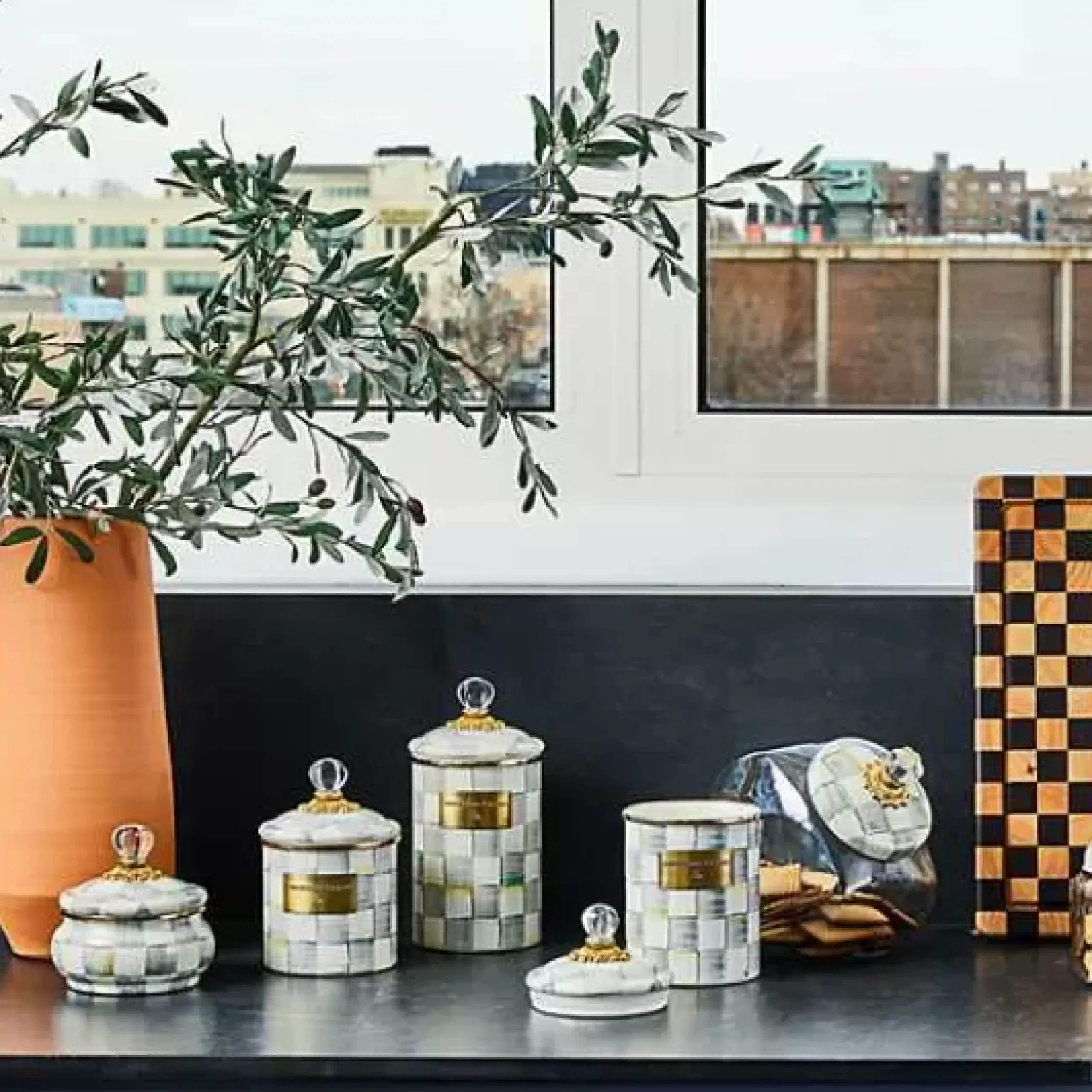 MacKenzie-Childs Sterling Check Large Canister< Room Accents|Kitchen Storage & Organization