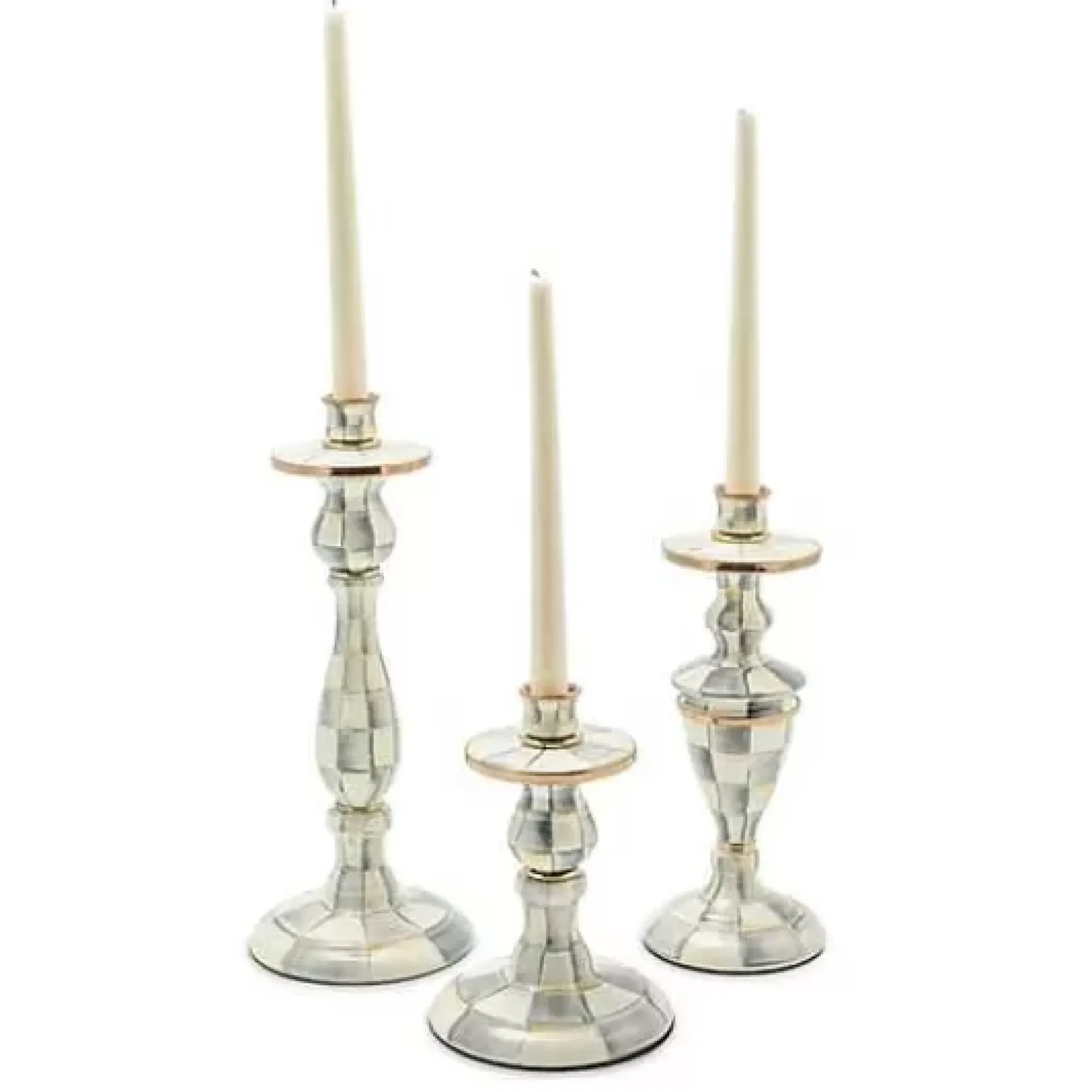 MacKenzie-Childs Sterling Check Large Enamel Candlestick< Candles & Fragrances