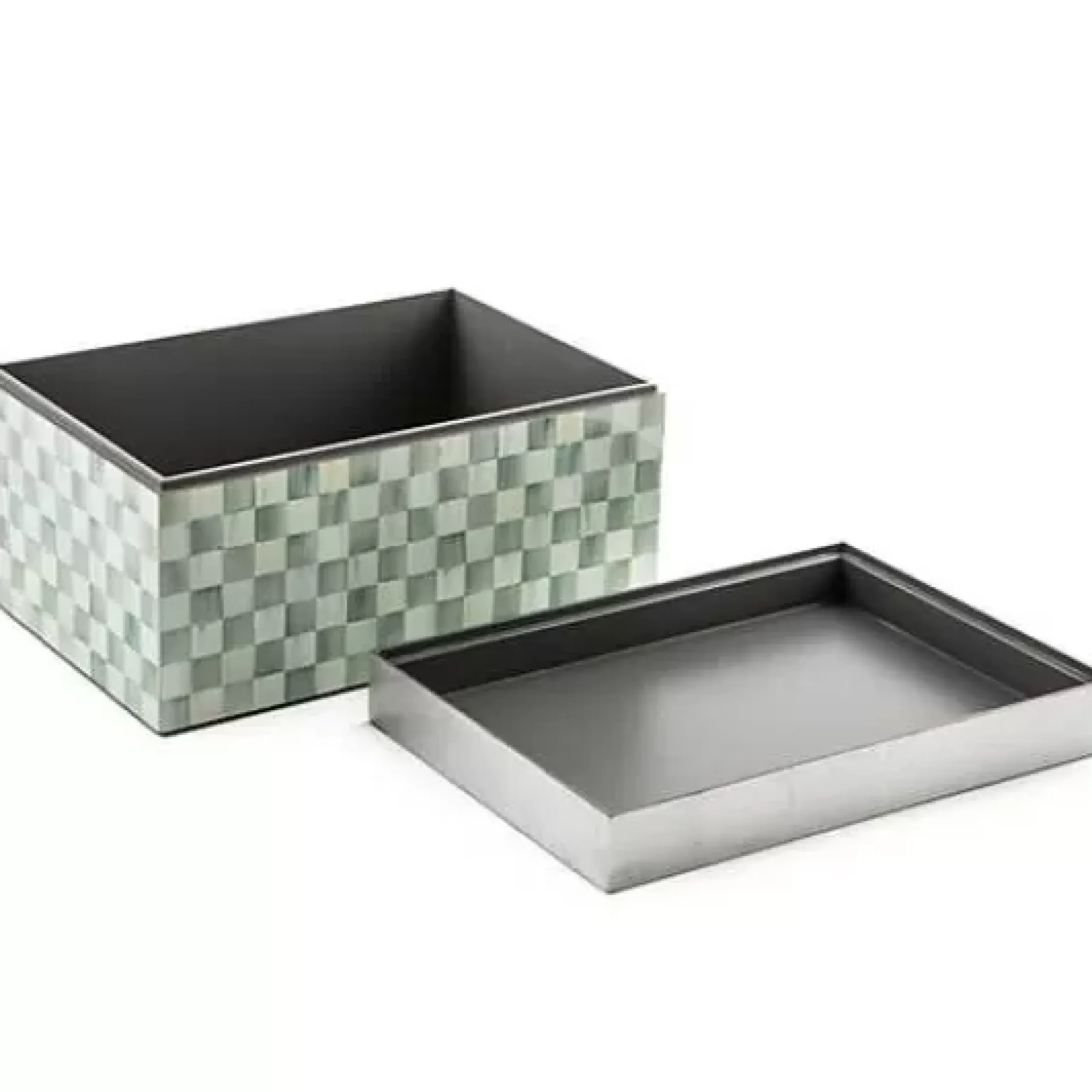 MacKenzie-Childs Sterling Check Large Lacquer Decorative Box with Silver Lid< Bath & Bath Accessories