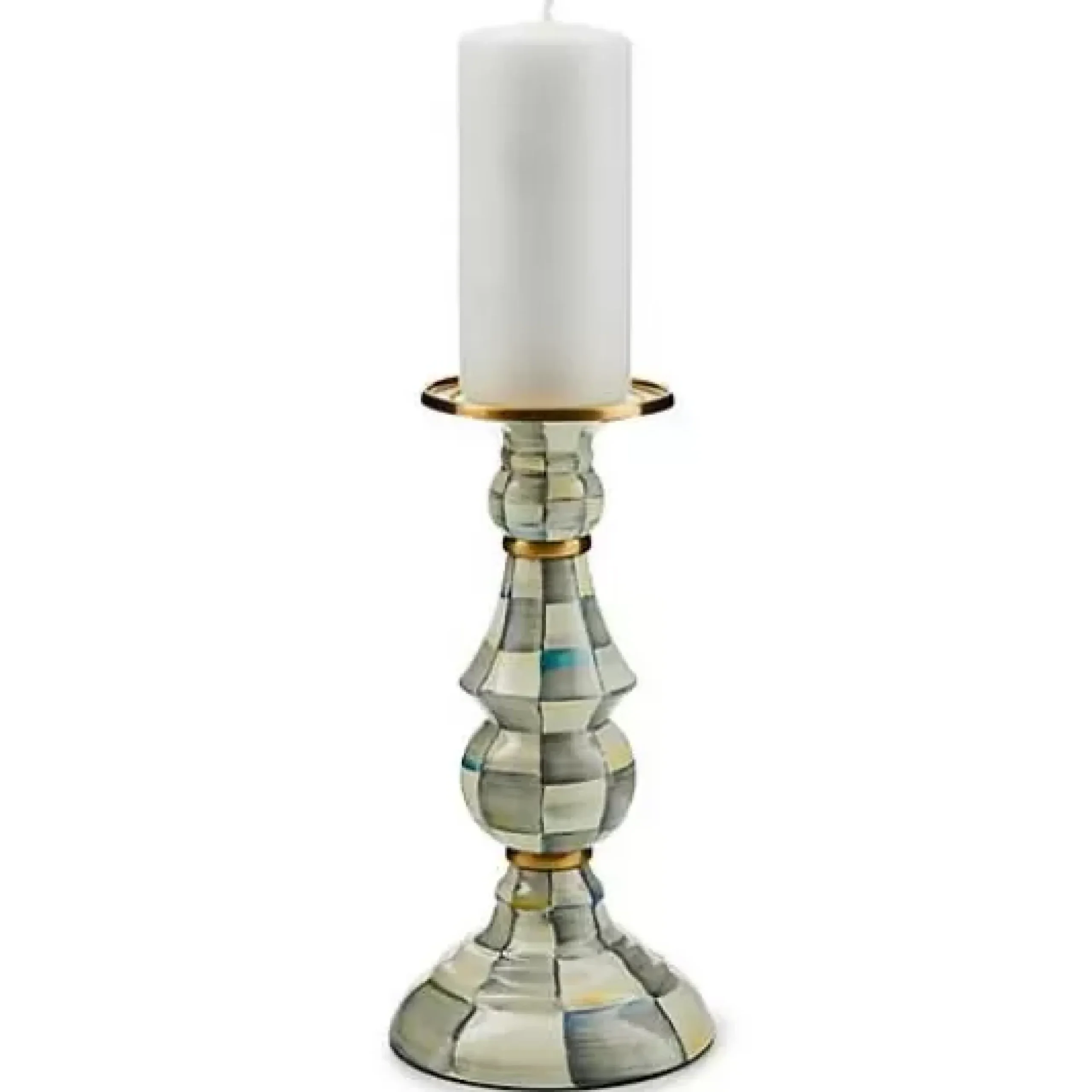 MacKenzie-Childs Sterling Check Large Pillar Candlestick< Candles & Fragrances