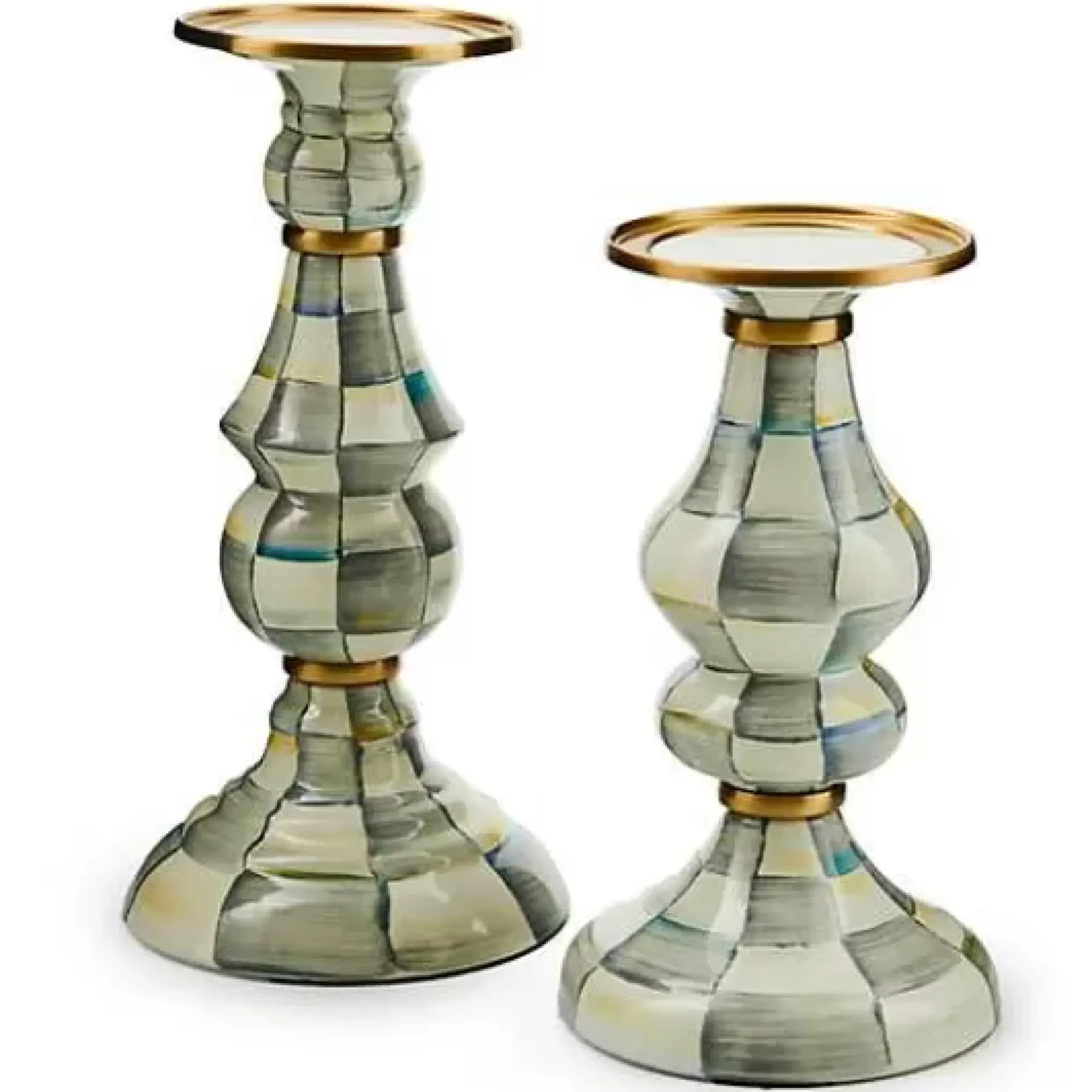 MacKenzie-Childs Sterling Check Large Pillar Candlestick< Candles & Fragrances