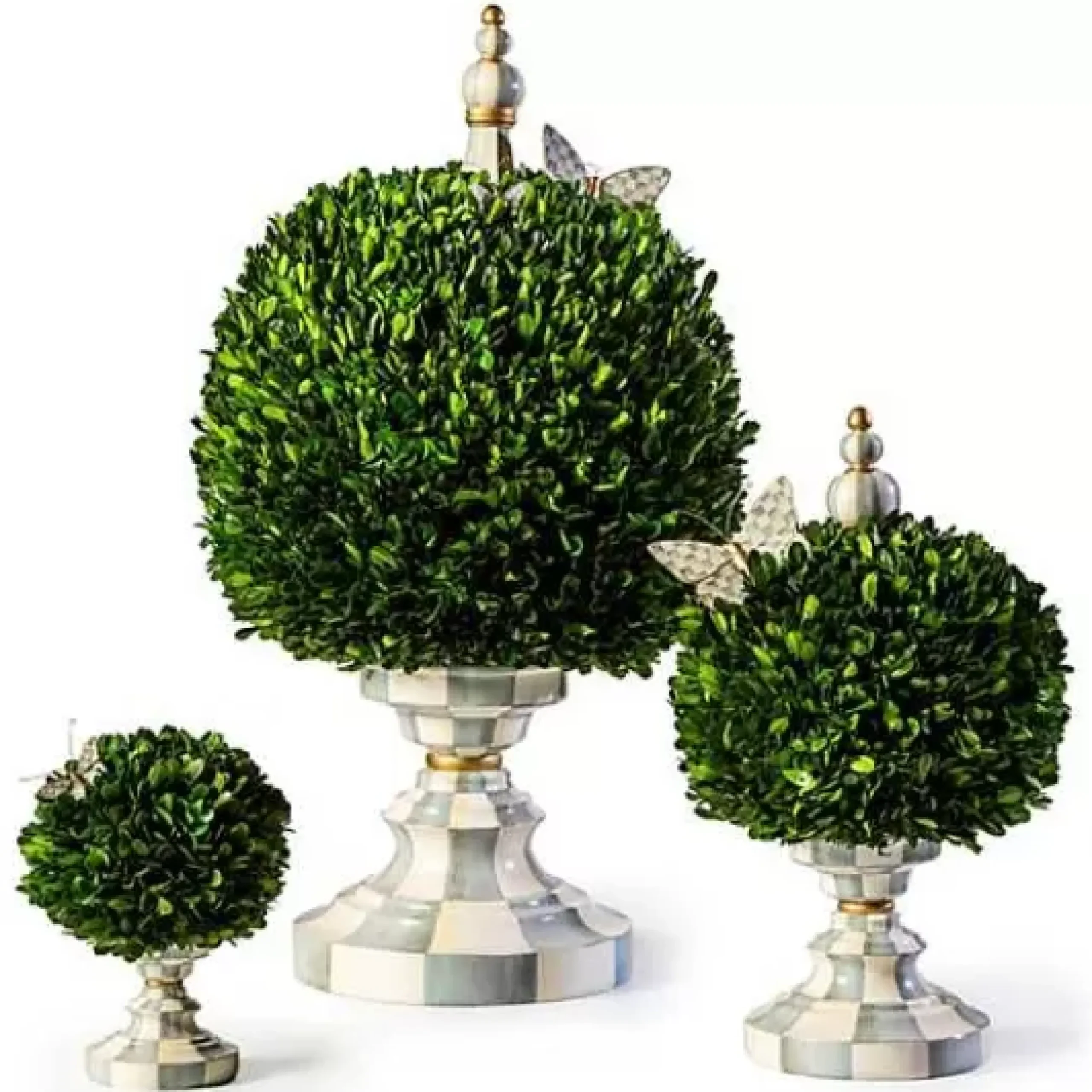 MacKenzie-Childs Sterling Check Medium Boxwood Centerpiece< Spring|Greenery & Florals