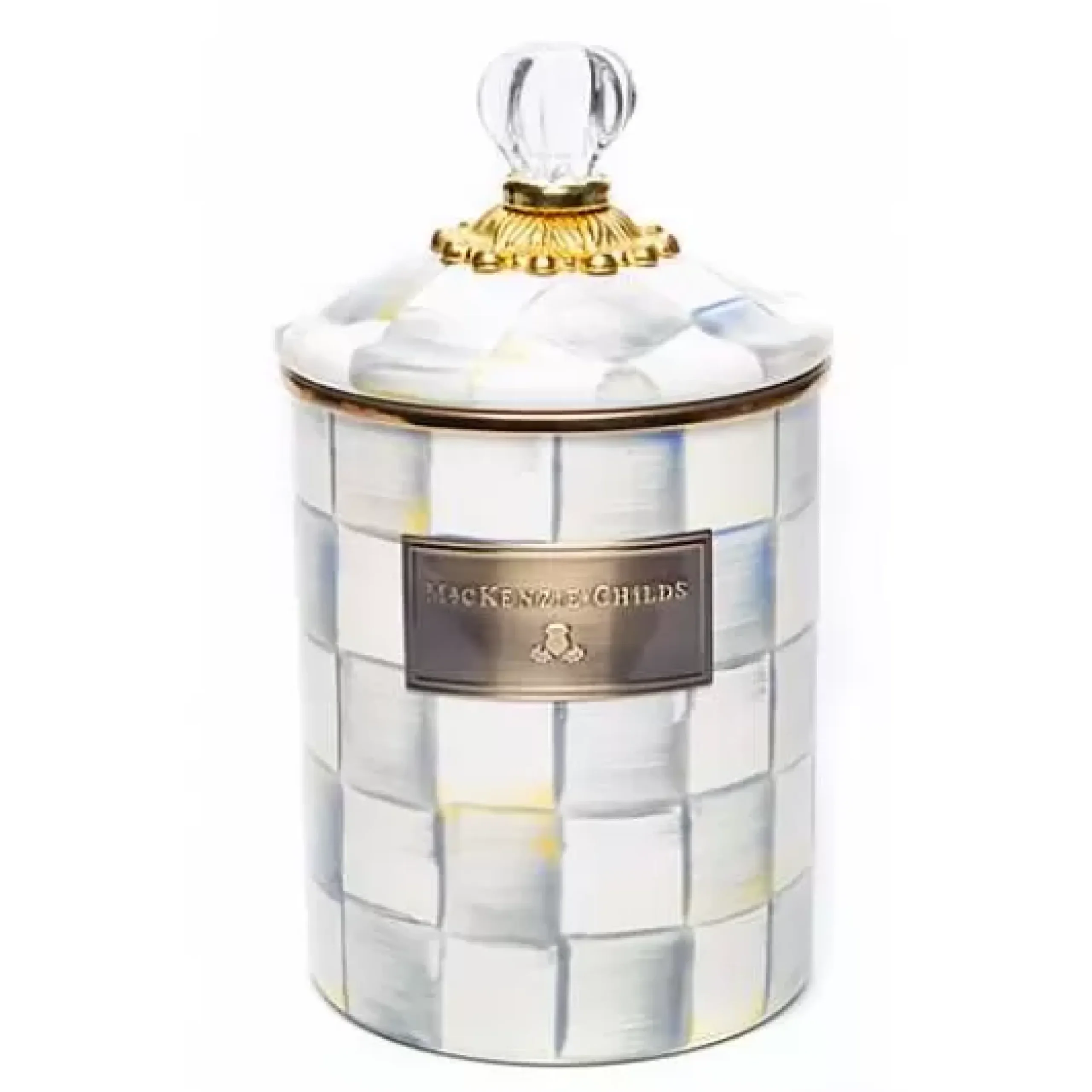 MacKenzie-Childs Sterling Check Medium Canister< Room Accents|Kitchen Storage & Organization