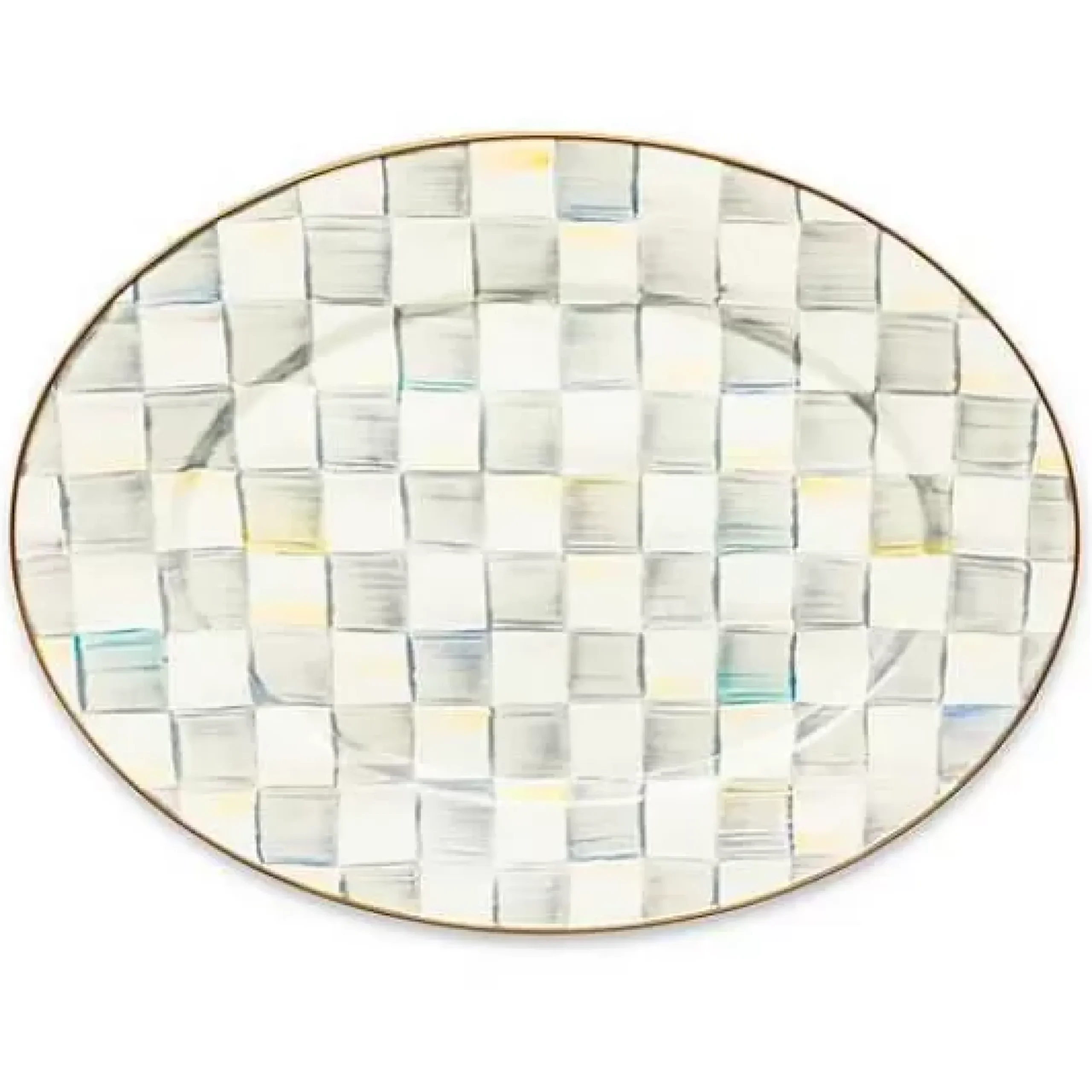 MacKenzie-Childs Sterling Check Medium Oval Platter< Bar Entertaining|Serveware