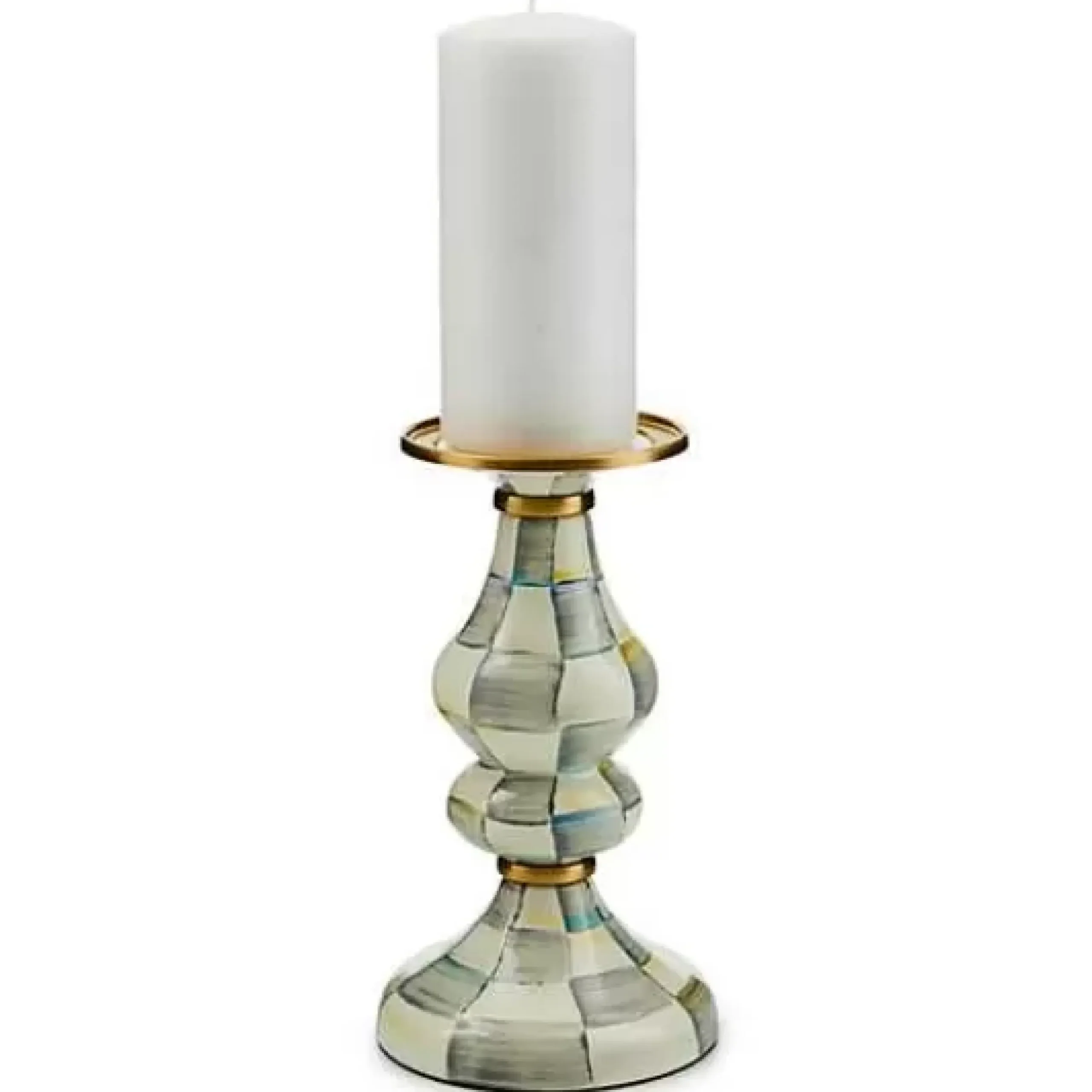 MacKenzie-Childs Sterling Check Medium Pillar Candlestick< Candles & Fragrances