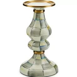MacKenzie-Childs Sterling Check Medium Pillar Candlestick< Candles & Fragrances