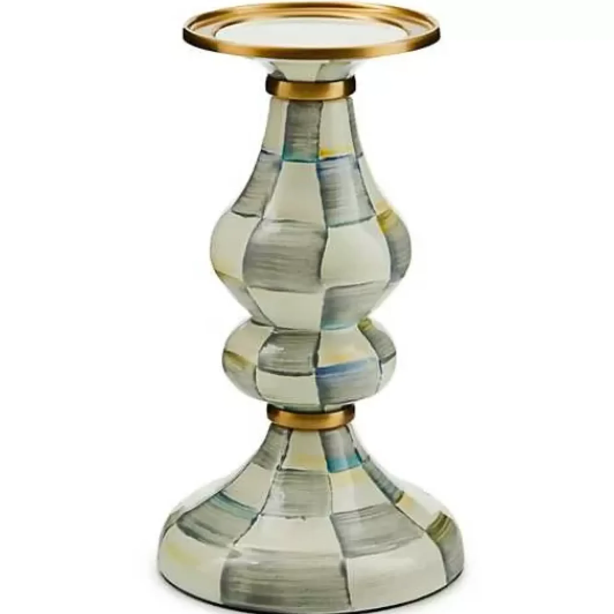 MacKenzie-Childs Sterling Check Medium Pillar Candlestick< Candles & Fragrances
