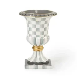 MacKenzie-Childs Sterling Check Pedestal Tabletop Urn< Outdoor|Room Accents