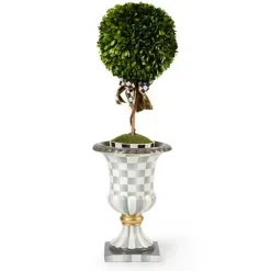 MacKenzie-Childs Sterling Check Pedestal Tabletop Urn< Outdoor|Room Accents