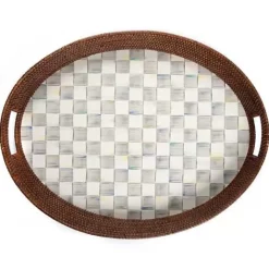 MacKenzie-Childs Sterling Check Rattan Enamel Party Serving Tray< Bar Entertaining|Serveware