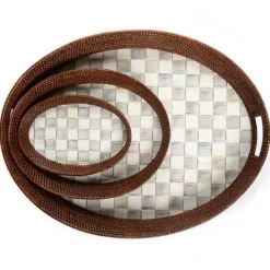 MacKenzie-Childs Sterling Check Rattan  Enamel Party Serving Tray< Bar Entertaining|Serveware
