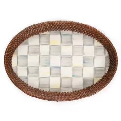 MacKenzie-Childs Sterling Check Rattan Enamel Small Serving Tray< The Coffee Shop|Bar Entertaining