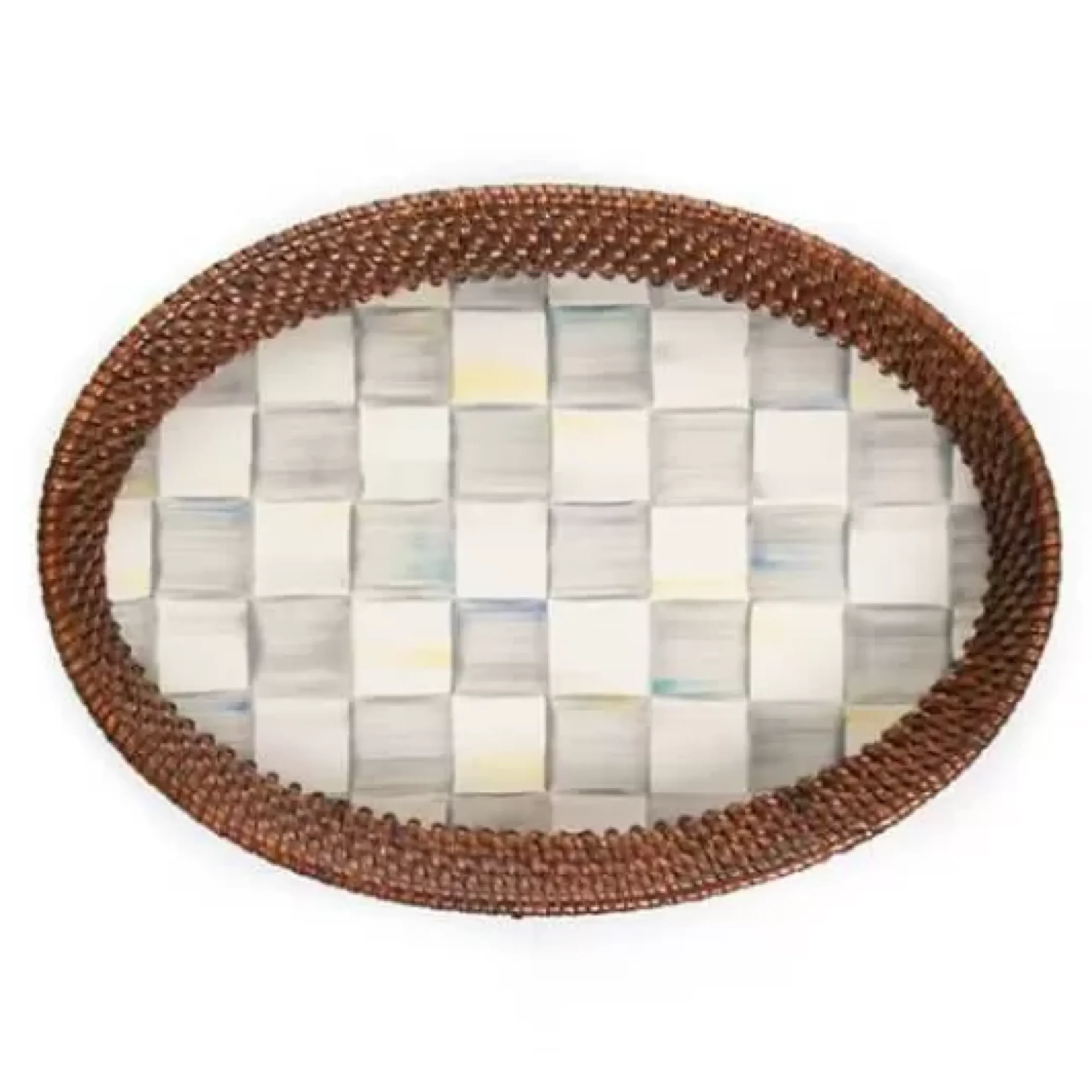 MacKenzie-Childs Sterling Check Rattan Enamel Small Serving Tray< The Coffee Shop|Bar Entertaining