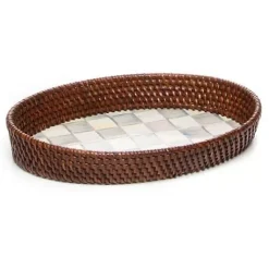 MacKenzie-Childs Sterling Check Rattan Enamel Small Serving Tray< The Coffee Shop|Bar Entertaining