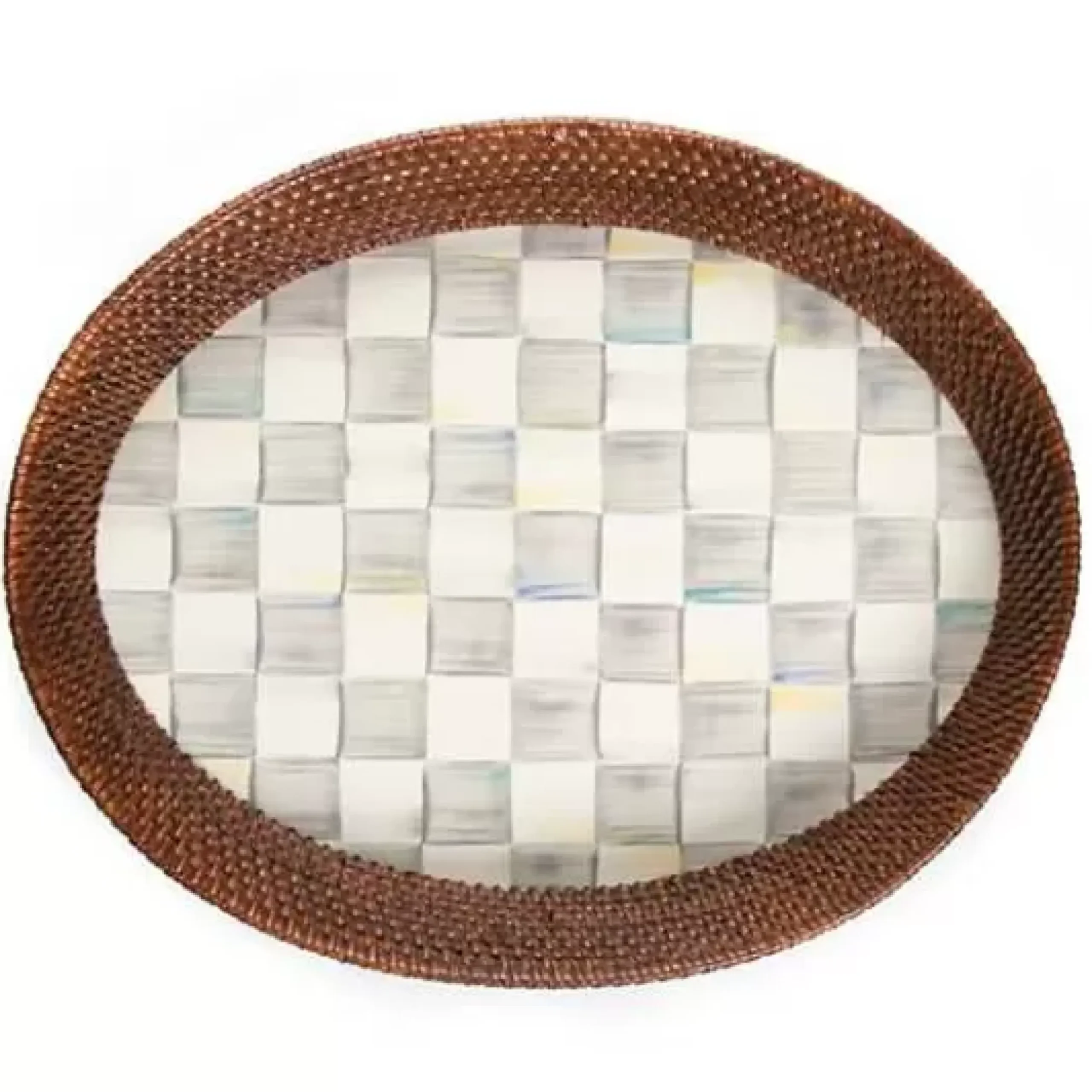 MacKenzie-Childs Sterling Check Rattan Enamel Large Serving Tray< Bar Entertaining|Serveware