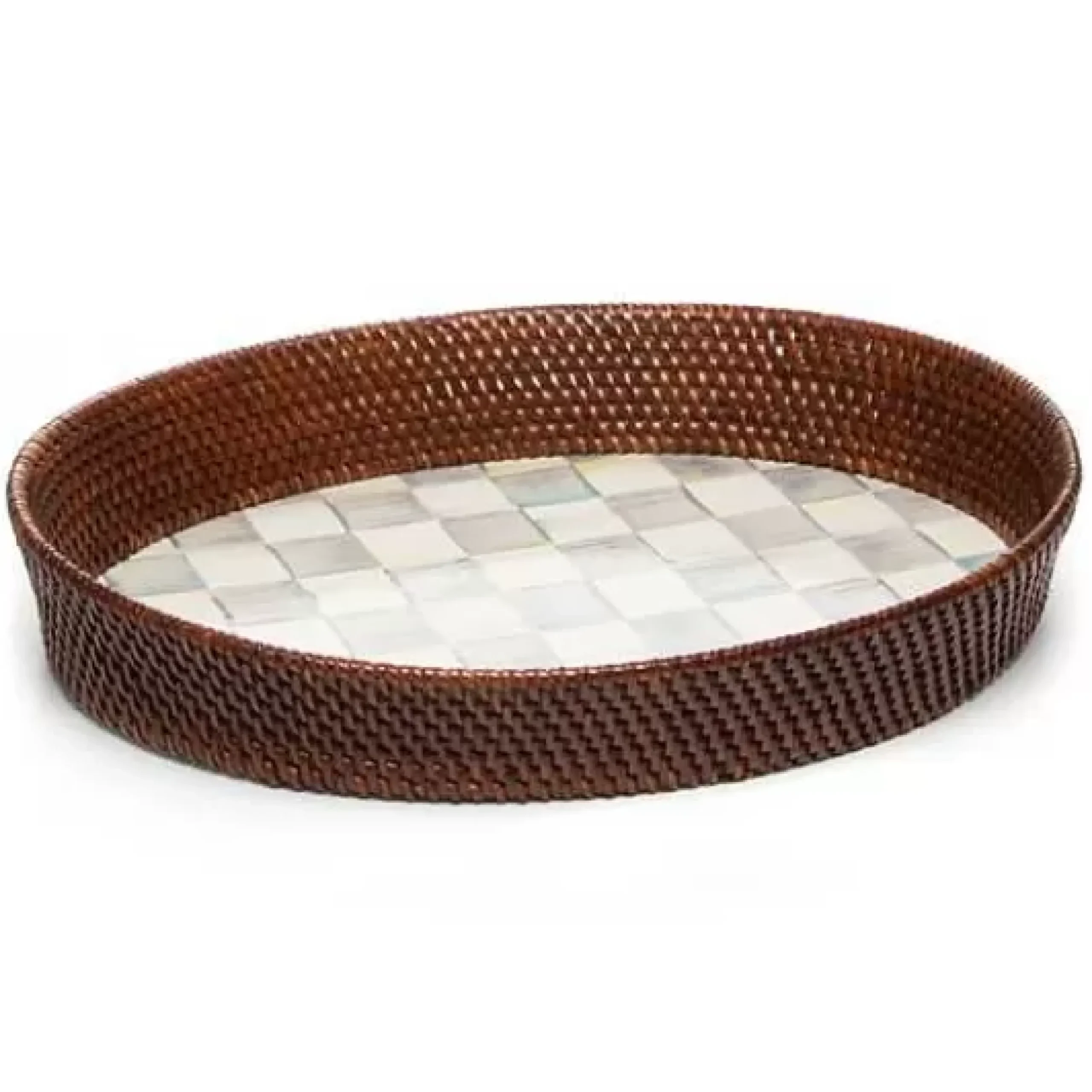 MacKenzie-Childs Sterling Check Rattan Enamel Large Serving Tray< Bar Entertaining|Serveware