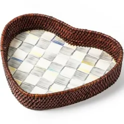 MacKenzie-Childs Sterling Check Rattan Enamel Heart Tray< The Coffee Shop|Bar Entertaining