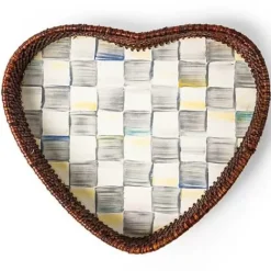 MacKenzie-Childs Sterling Check Rattan  Enamel Heart Tray< The Coffee Shop|Bar Entertaining