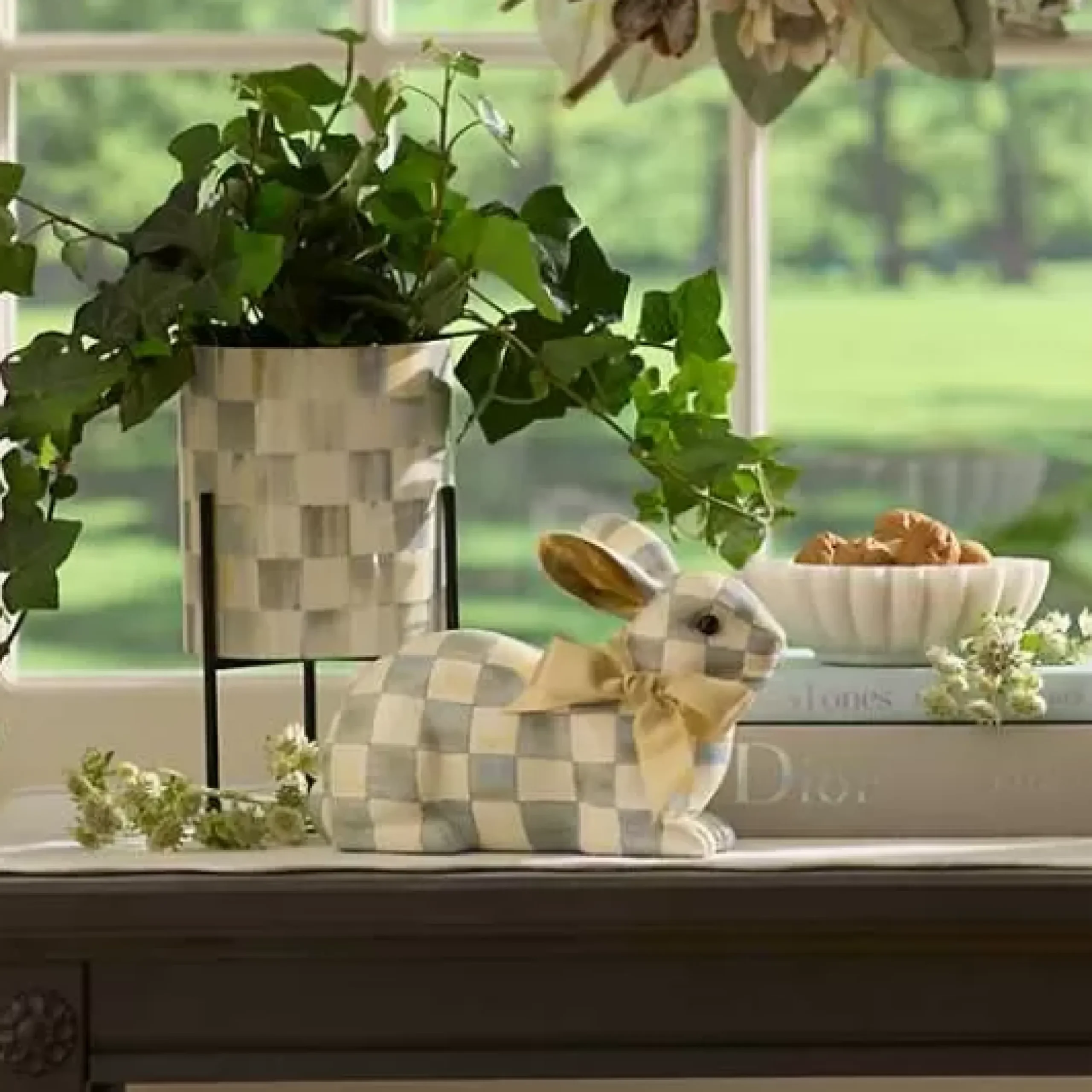 MacKenzie-Childs Sterling Check Resting Bunny< Easter|Spring