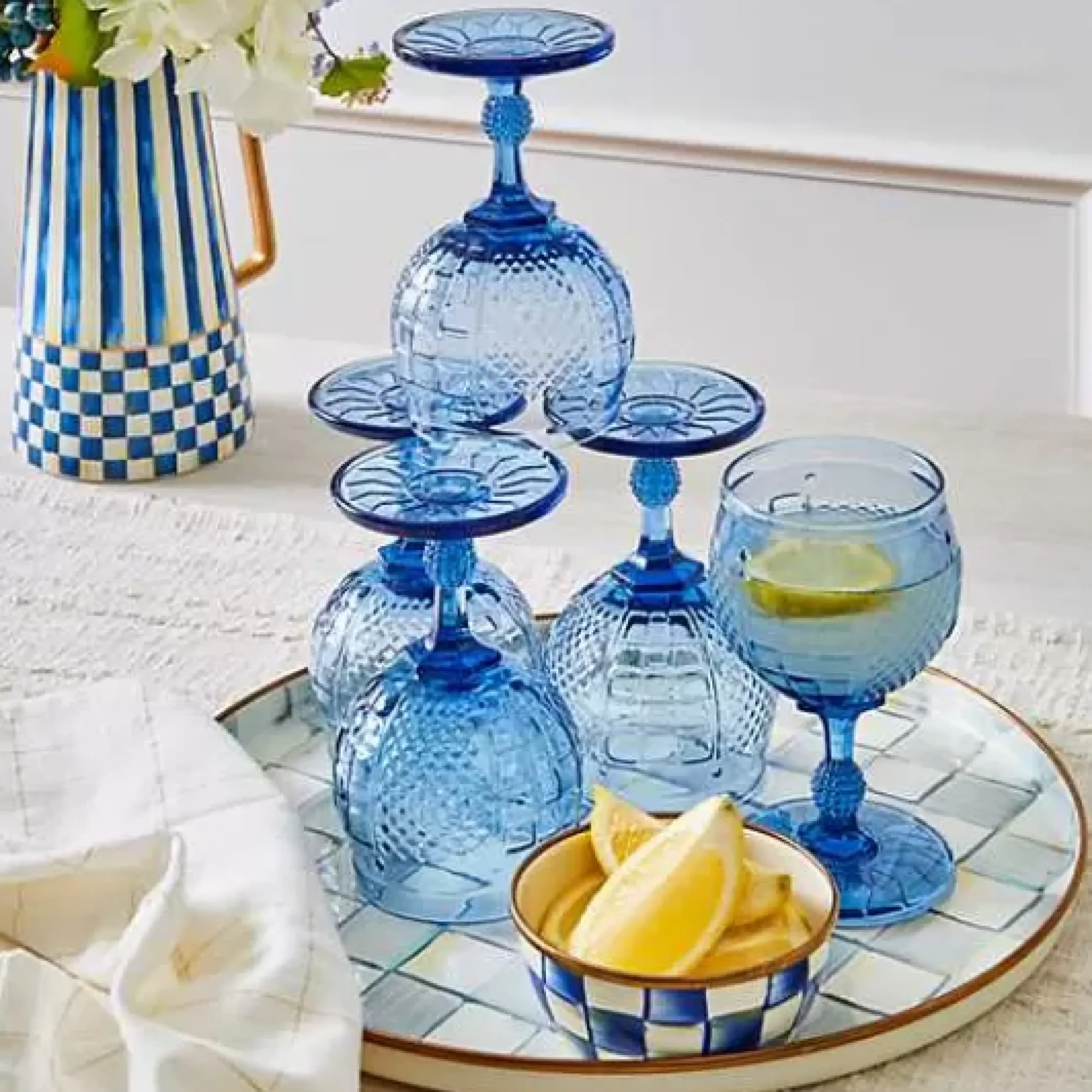 MacKenzie-Childs Sterling Check Round Tray< The Coffee Shop|Bar Entertaining
