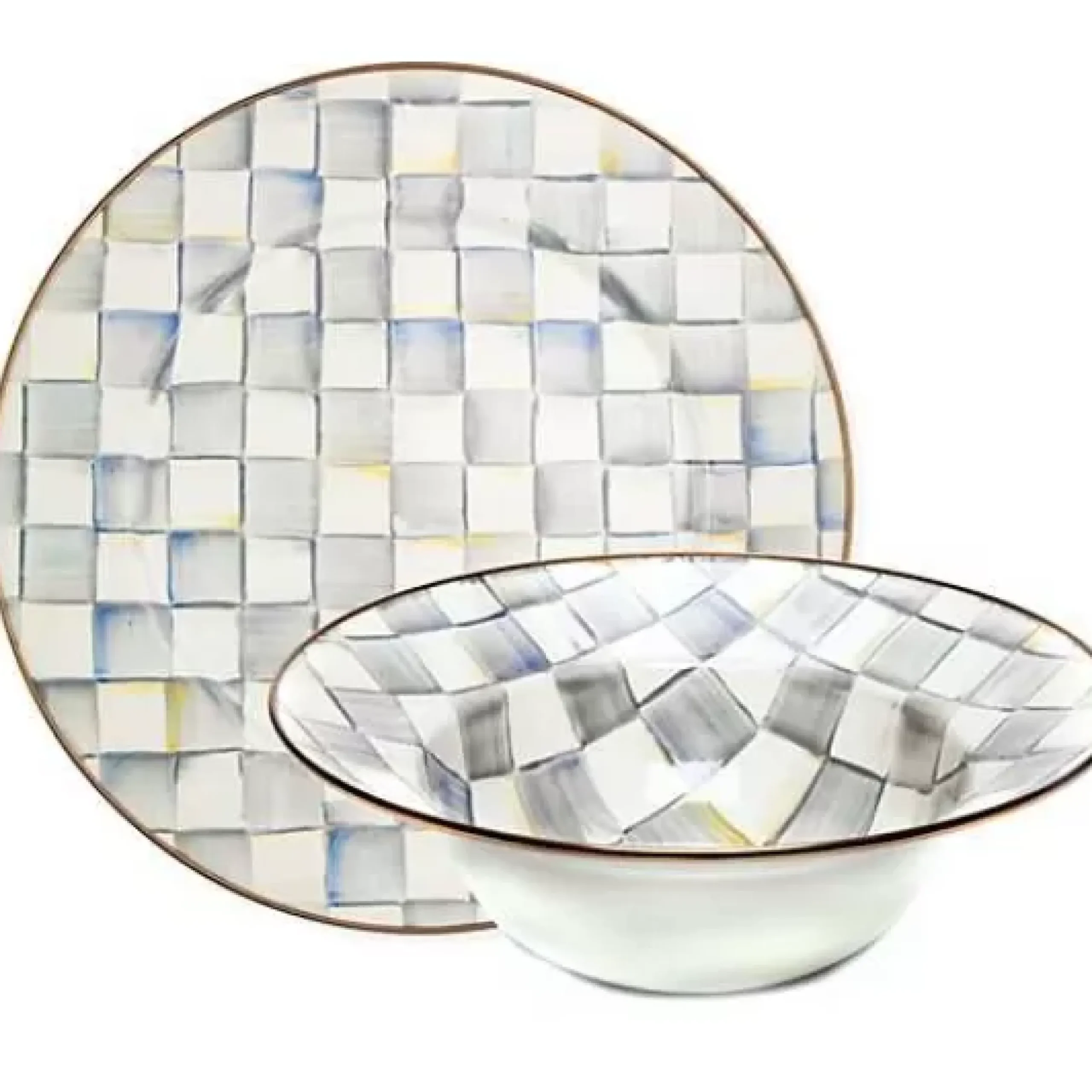 MacKenzie-Childs Sterling Check Serving Platter Bowl Set< Kitchen & Dining Sets|Serveware