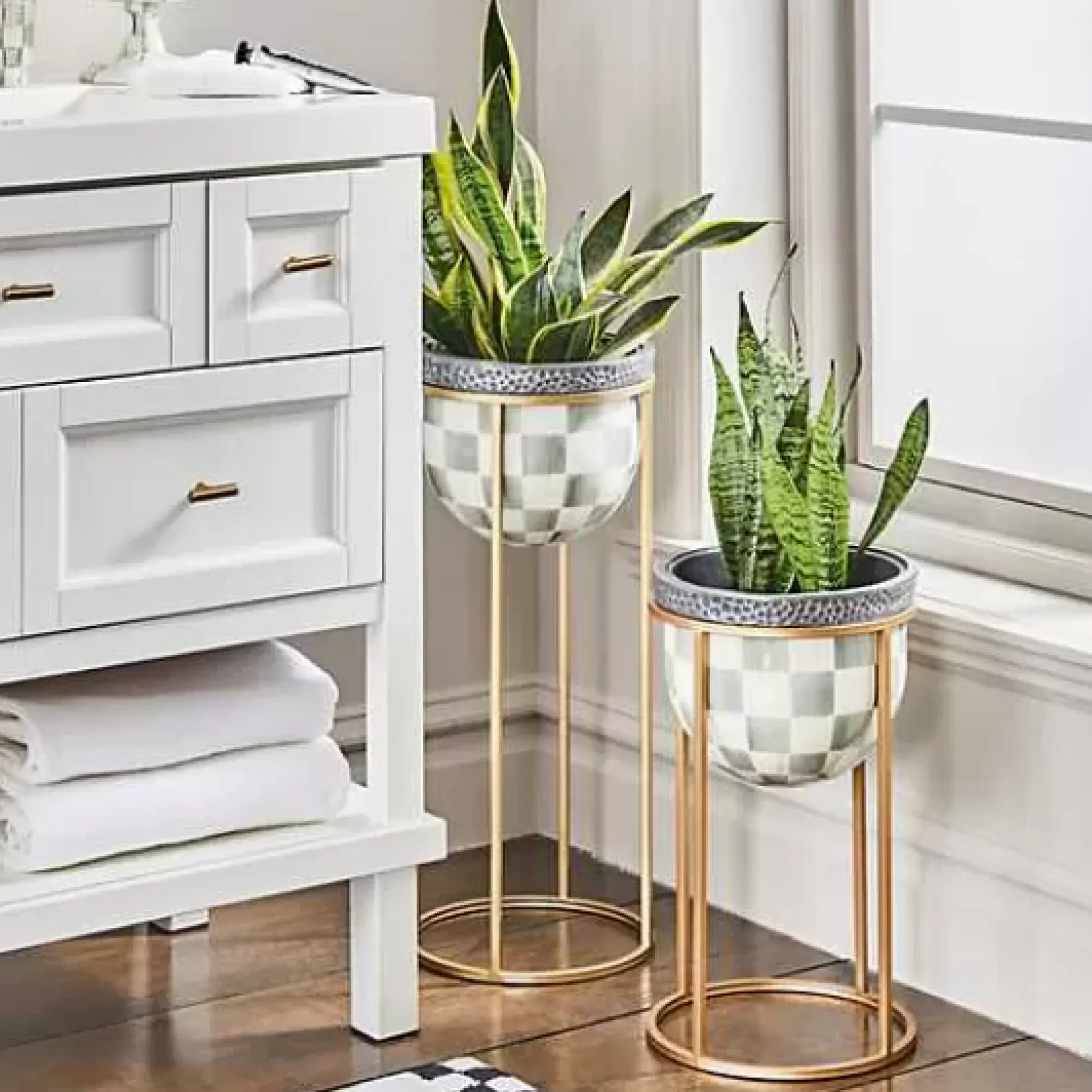 MacKenzie-Childs Sterling Check Short Plant Stand< Outdoor|Room Accents