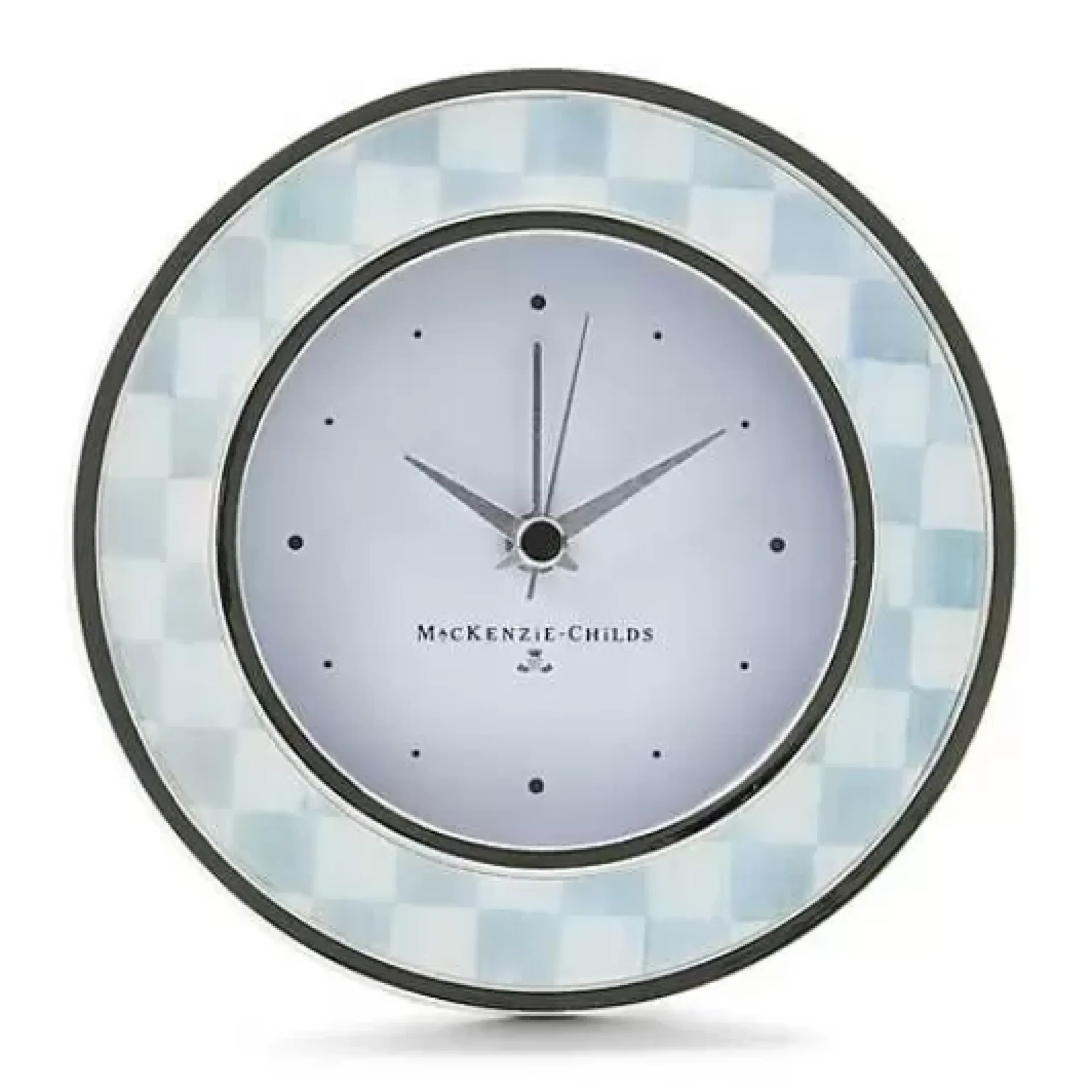 MacKenzie-Childs Sterling Check Silver Plated Round Desk Clock< Room Accents