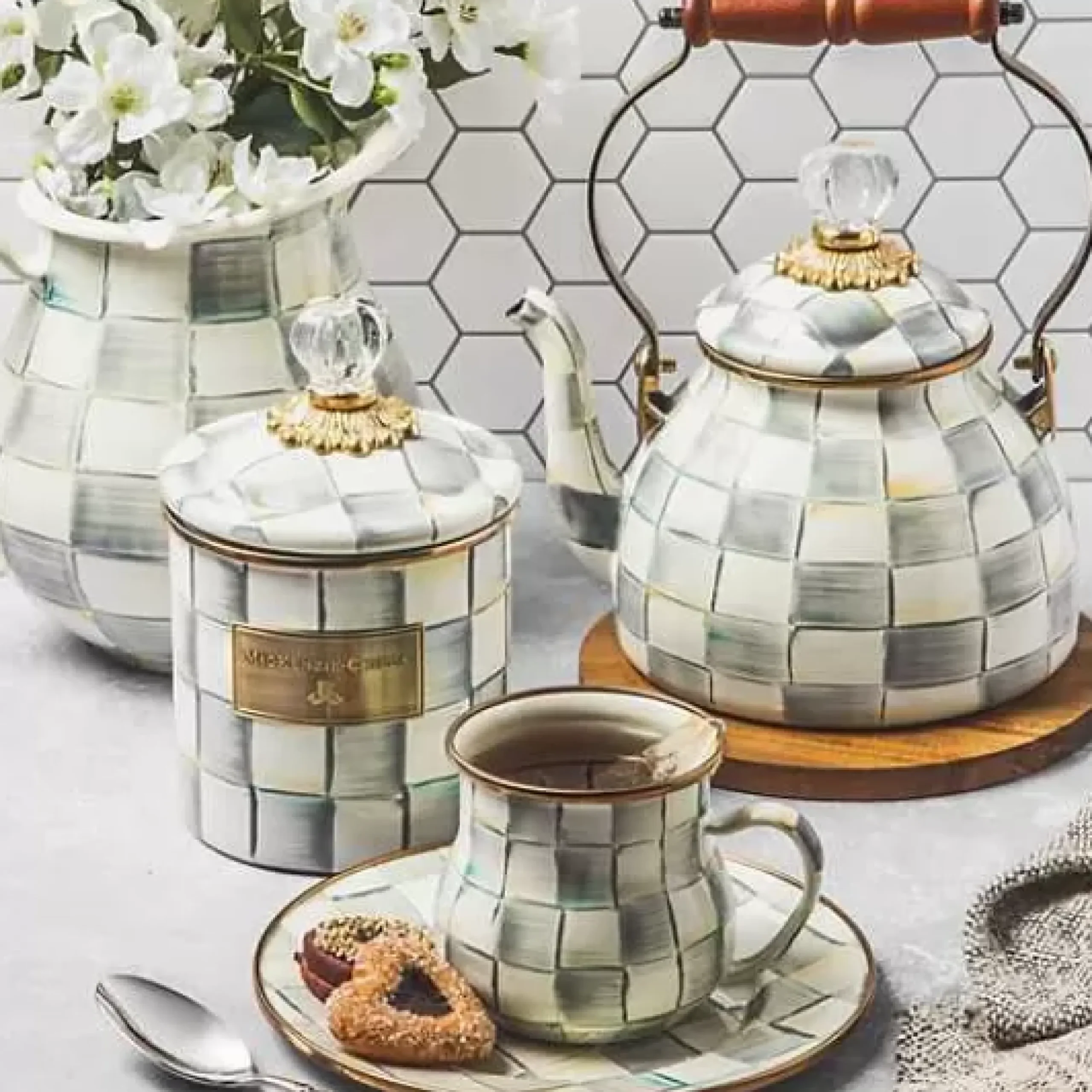 MacKenzie-Childs Sterling Check Small Canister< Room Accents|Kitchen Storage & Organization