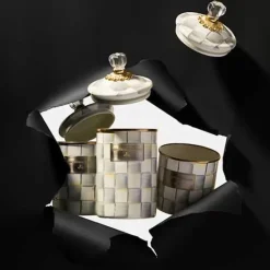 MacKenzie-Childs Sterling Check Small Canister< Room Accents|Kitchen Storage & Organization