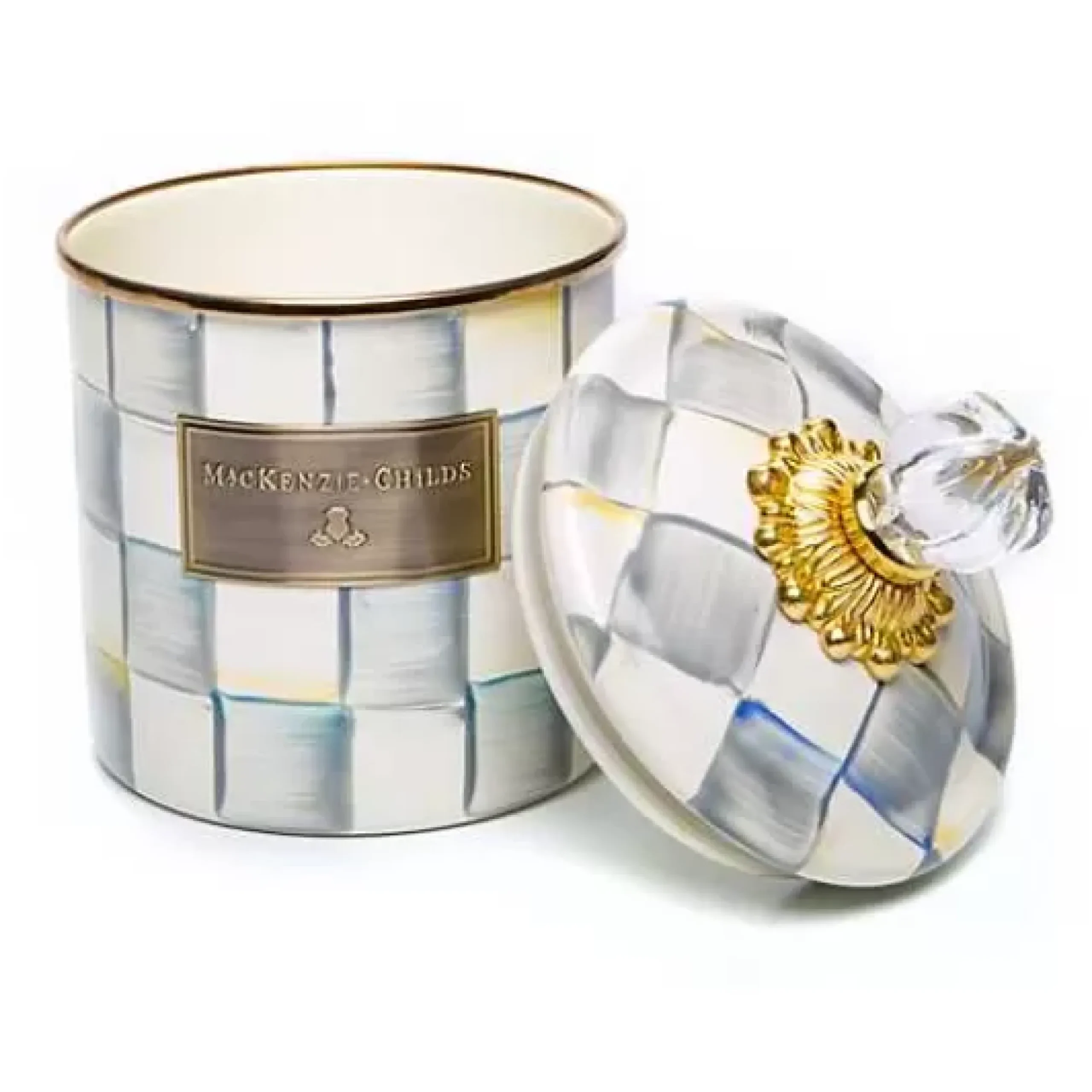 MacKenzie-Childs Sterling Check Small Canister< Room Accents|Kitchen Storage & Organization